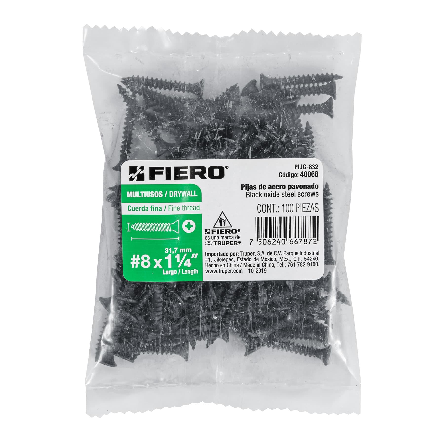100pijas 8x1-1/4"cabeza plana phillips multiusos cuerda fina