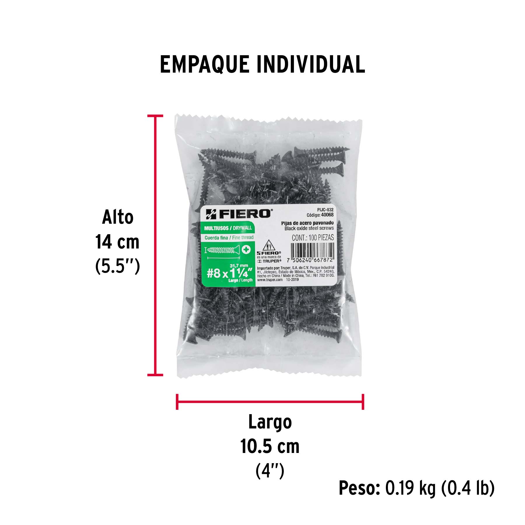 100pijas 8x1-1/4"cabeza plana phillips multiusos cuerda fina - Empaque