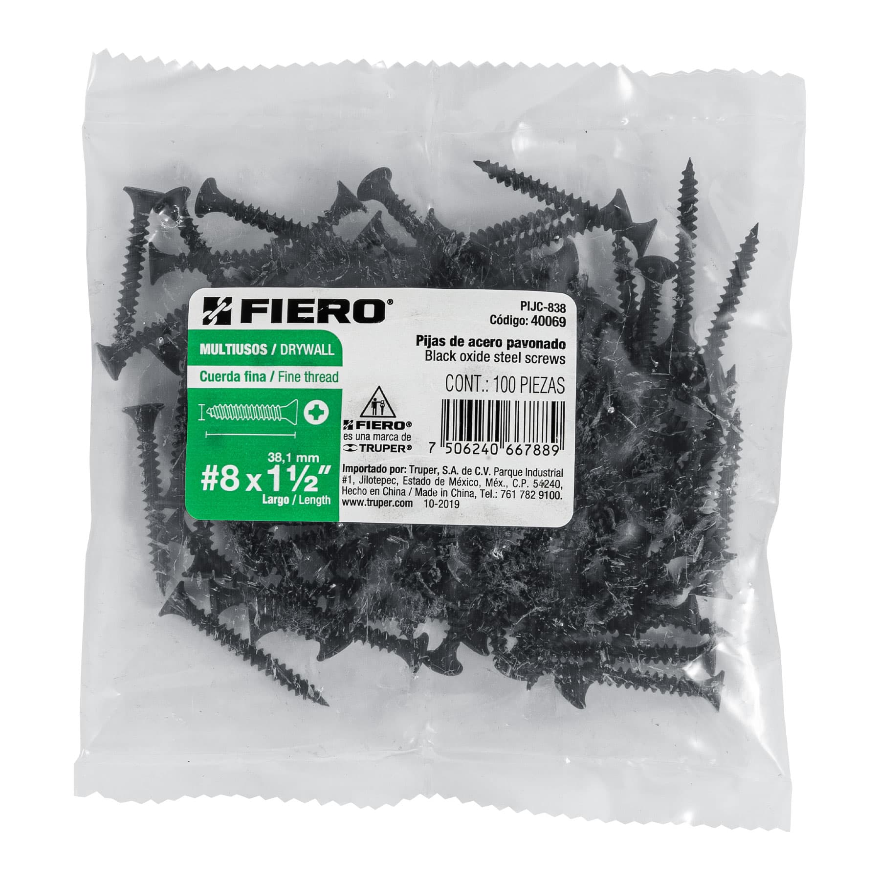 100pijas 8x1-1/2"cabeza plana phillips multiusos cuerda fina