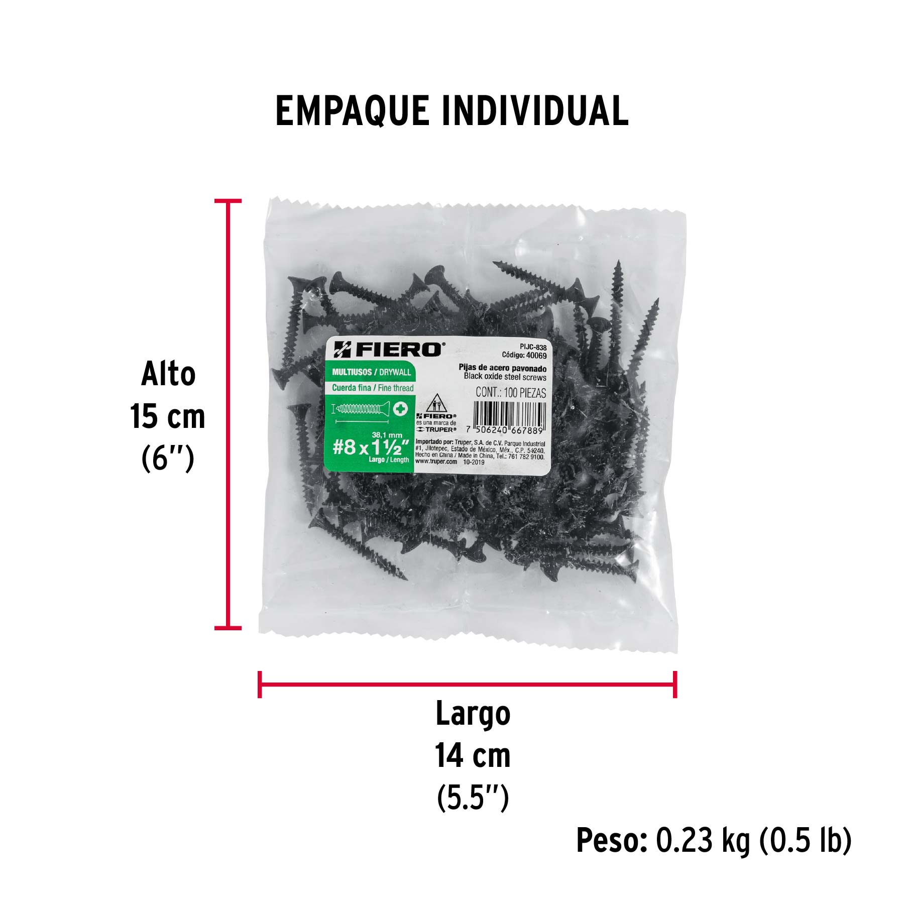 100pijas 8x1-1/2"cabeza plana phillips multiusos cuerda fina - Empaque