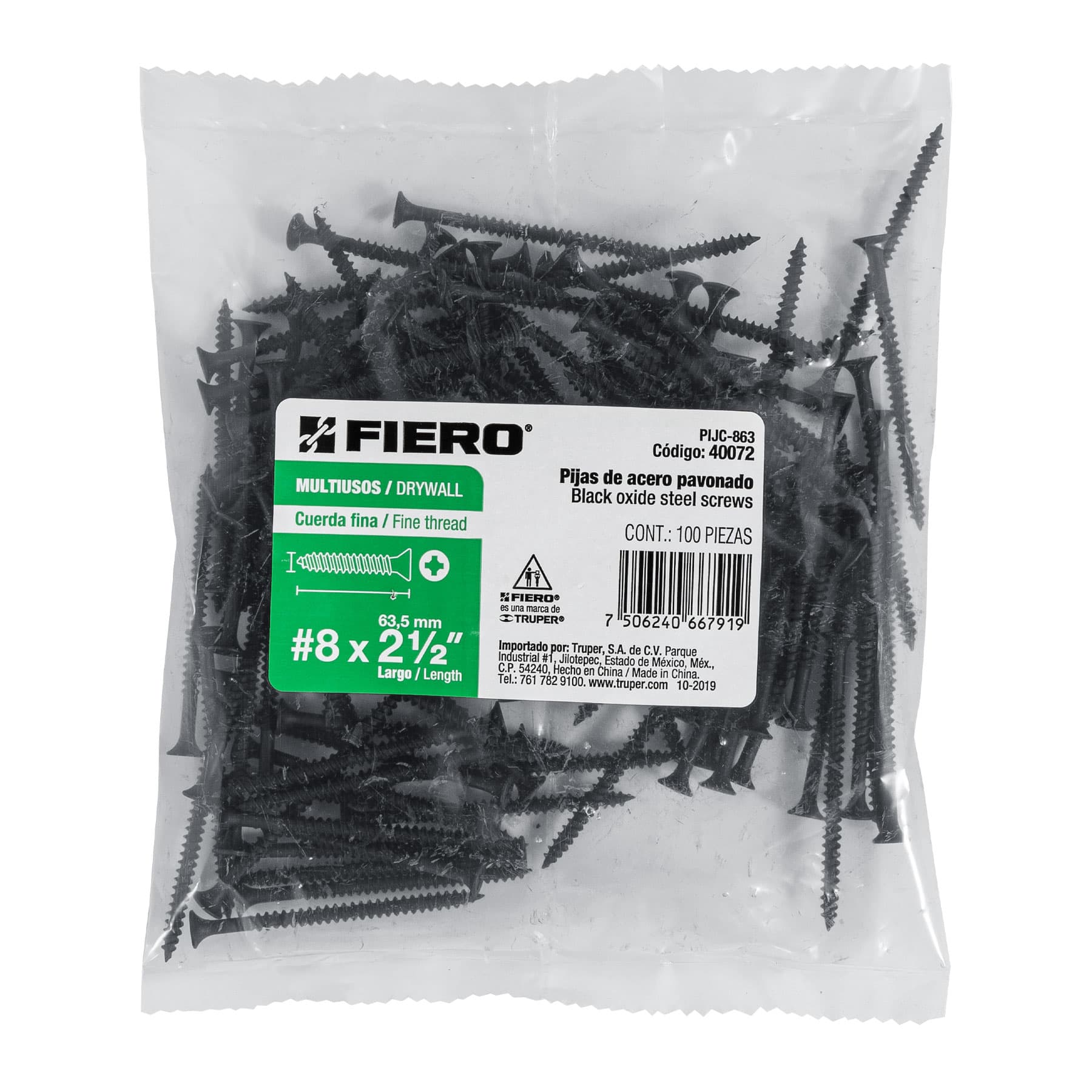 100pijas 8x2-1/2"cabeza plana phillips multiusos cuerda fina