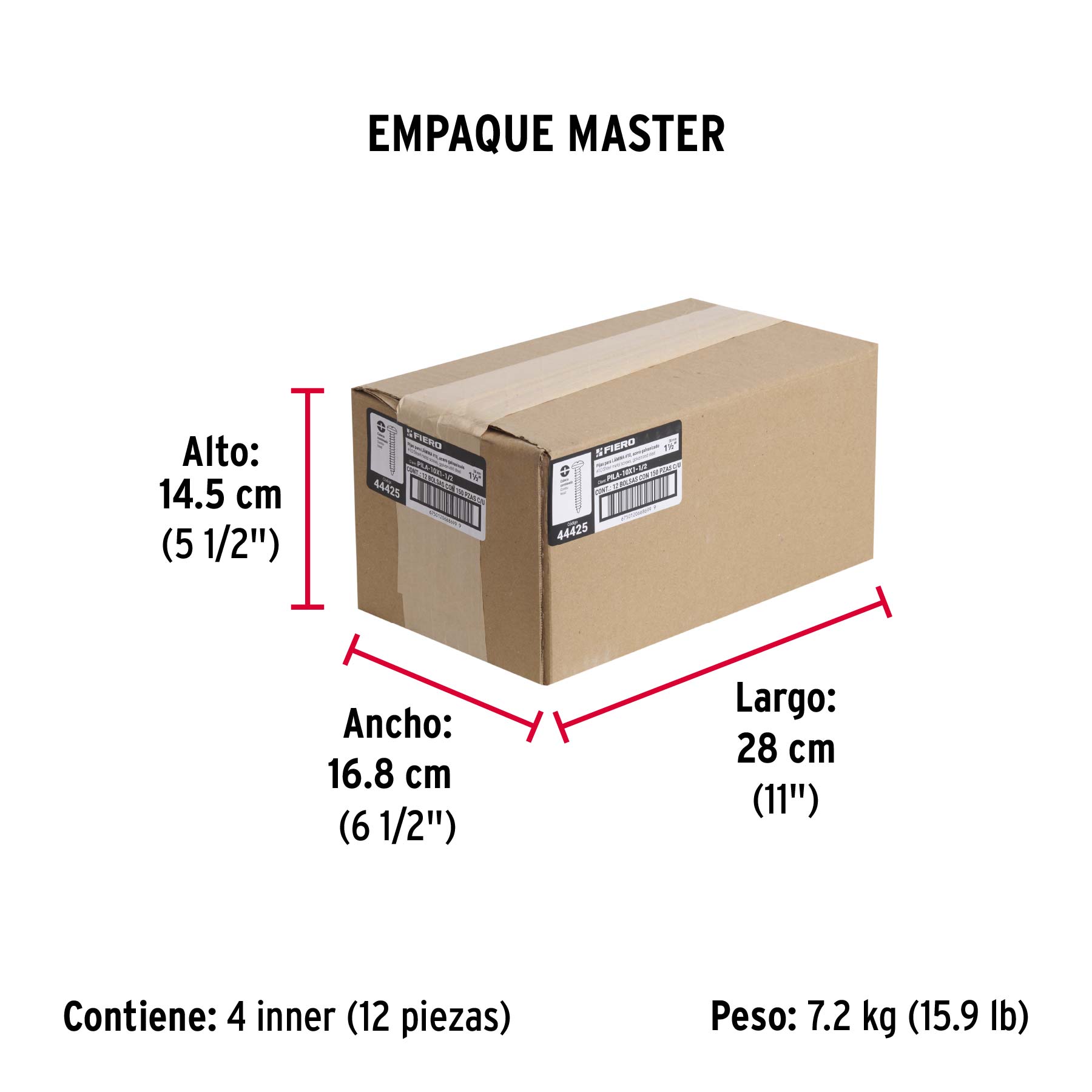 Bolsa con 150 pijas para lámina, #10 x 1-1/2", FIERO - Empaque