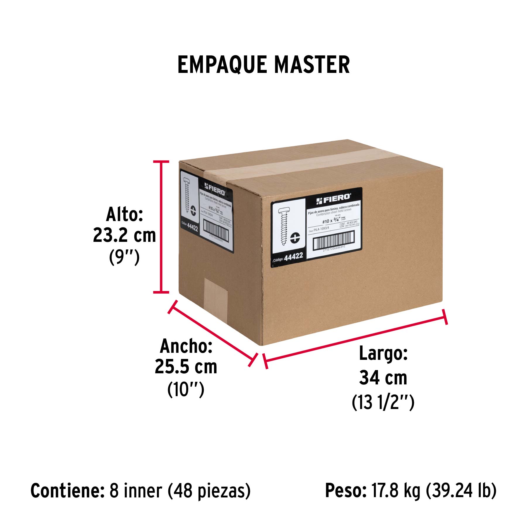 Bolsa con 150 pijas para lámina, #10 x 3/4", FIERO - Empaque