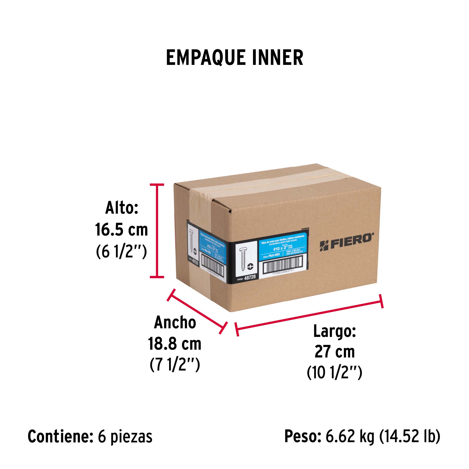 Bolsa con 150 pijas para lámina, #10 x 3", FIERO - Empaque