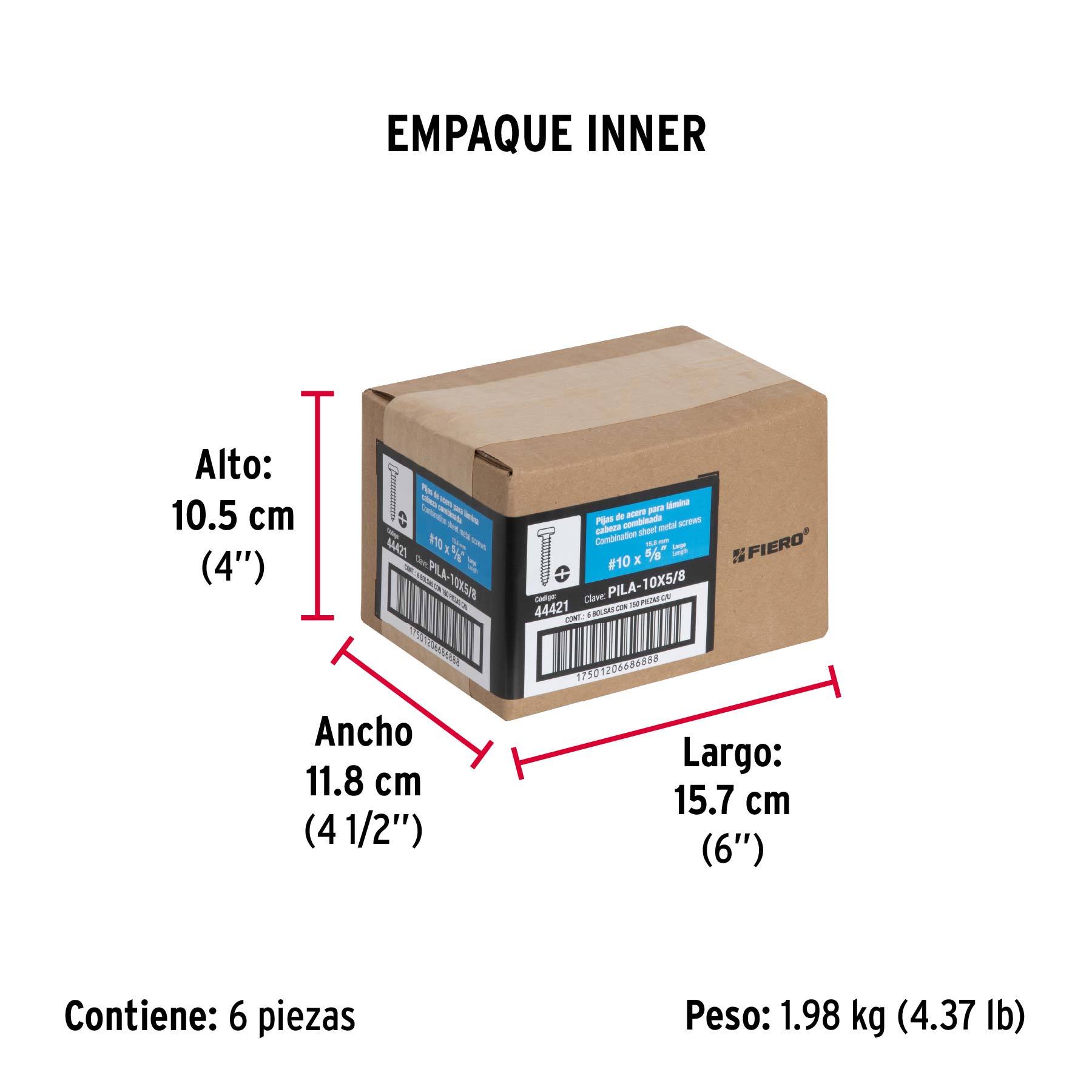 Bolsa con 150 pijas para lámina, #10 x 5/8", FIERO - Empaque