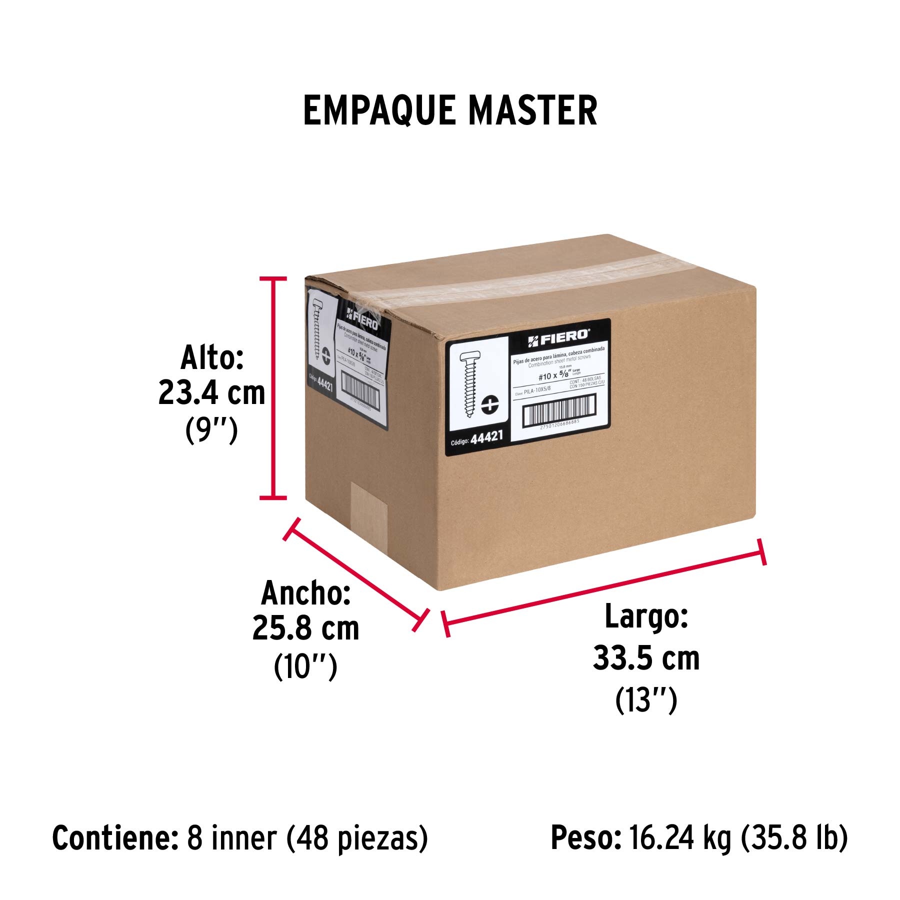 Bolsa con 150 pijas para lámina, #10 x 5/8", FIERO - Empaque