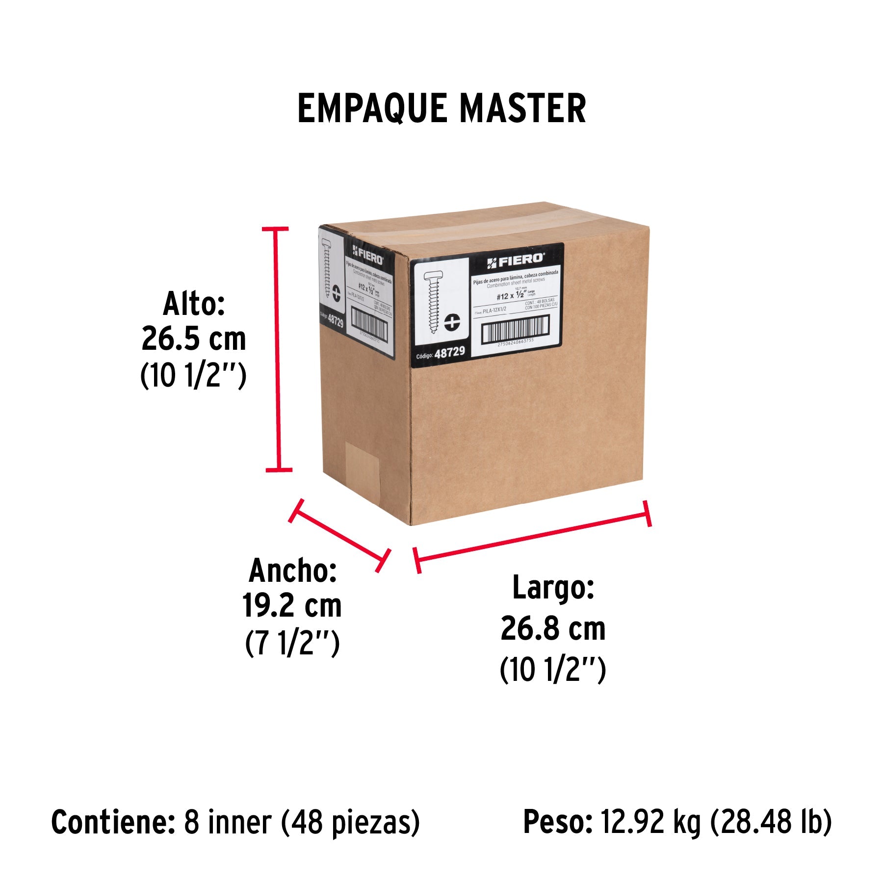 Bolsa con 100 pijas para lámina, #12 x 1/2", FIERO - Empaque