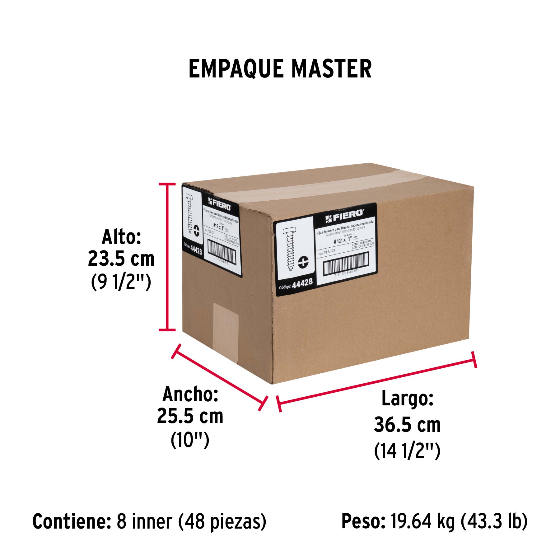 Bolsa con 100 pijas para lámina, #12 x 1", FIERO - Empaque