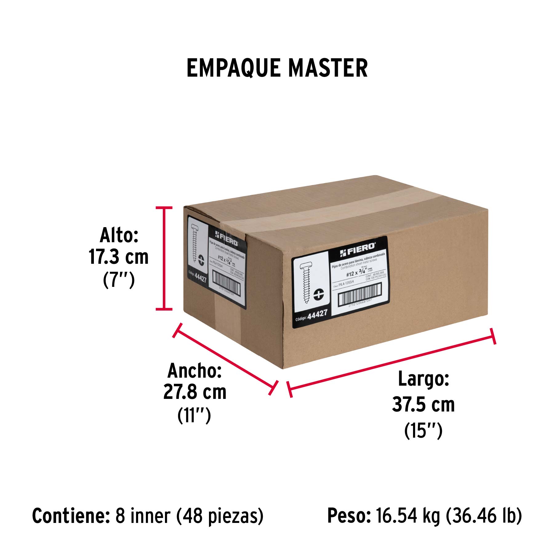 Bolsa con 100 pijas para lámina, #12 x 3/4", FIERO - Empaque