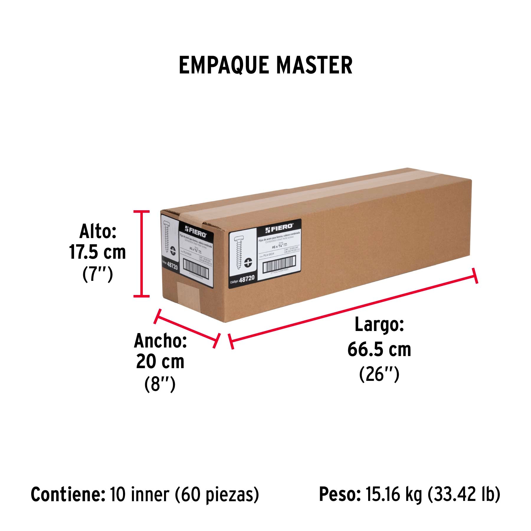 Bolsa con 200 pijas para lámina, #6 x 3/4", FIERO - Empaque