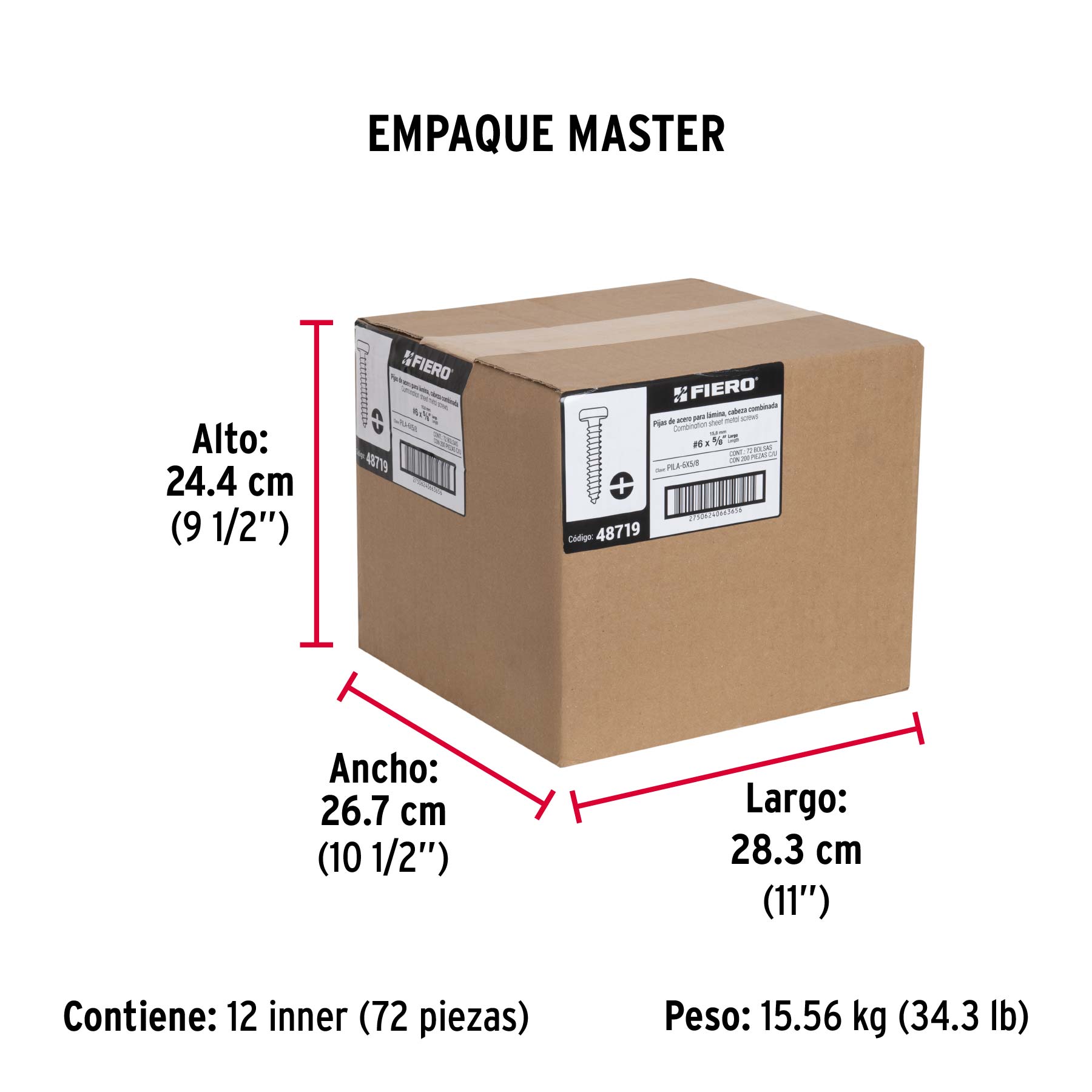 Bolsa con 200 pijas para lámina, #6 x 5/8", FIERO - Empaque