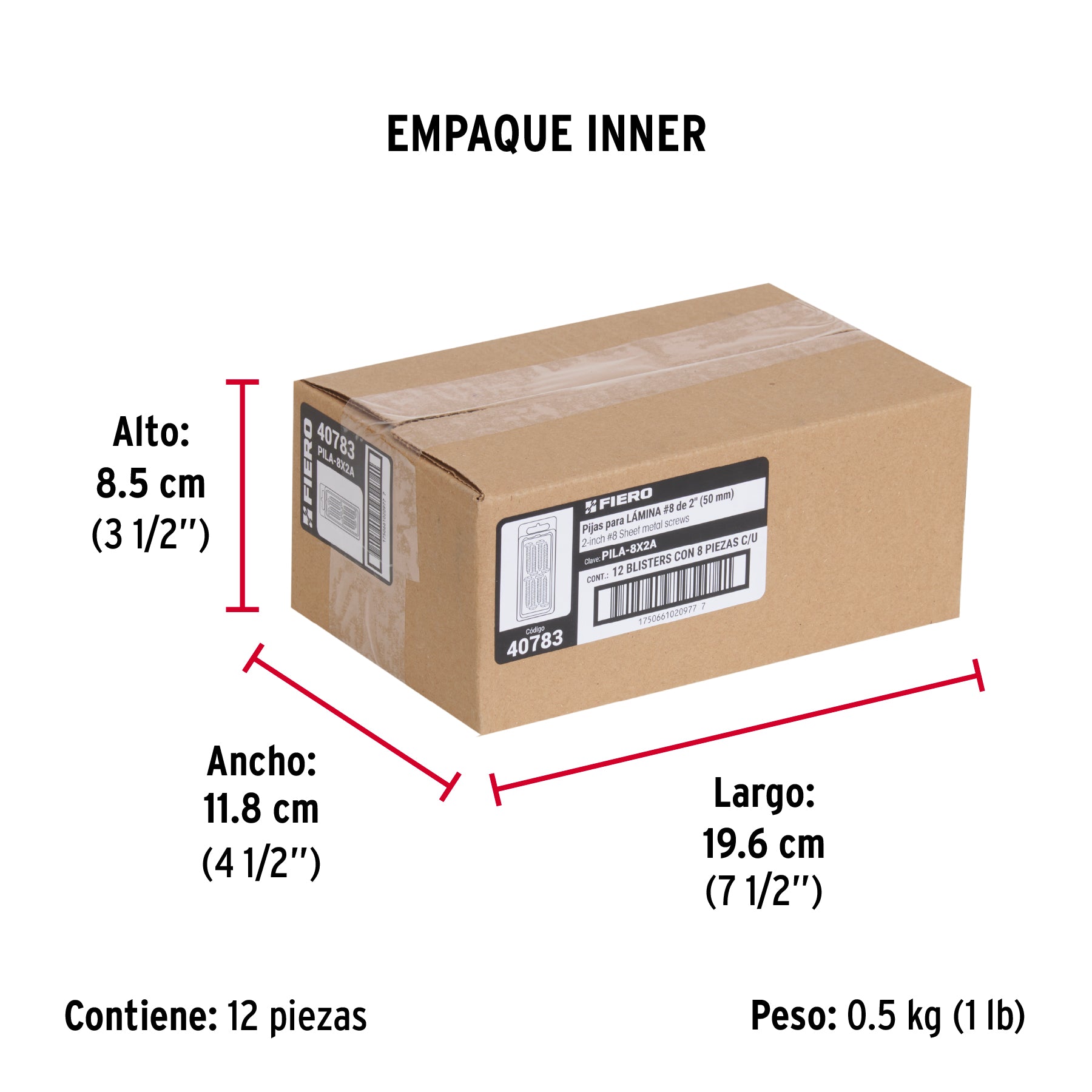 Blíster con 8 pijas para lámina, #8 x 2", FIERO - Empaque