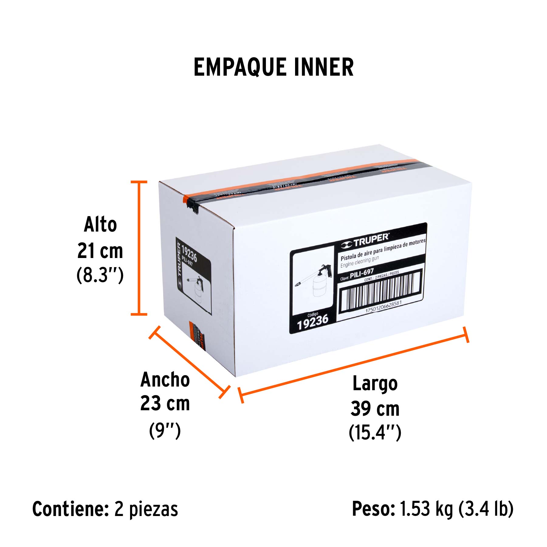 Pistola de aluminio para limpieza de motores, TRUPER - Empaque