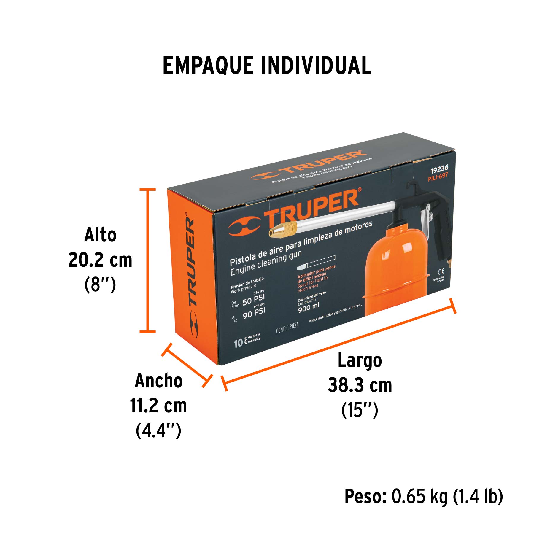 Pistola de aluminio para limpieza de motores, TRUPER - Empaque