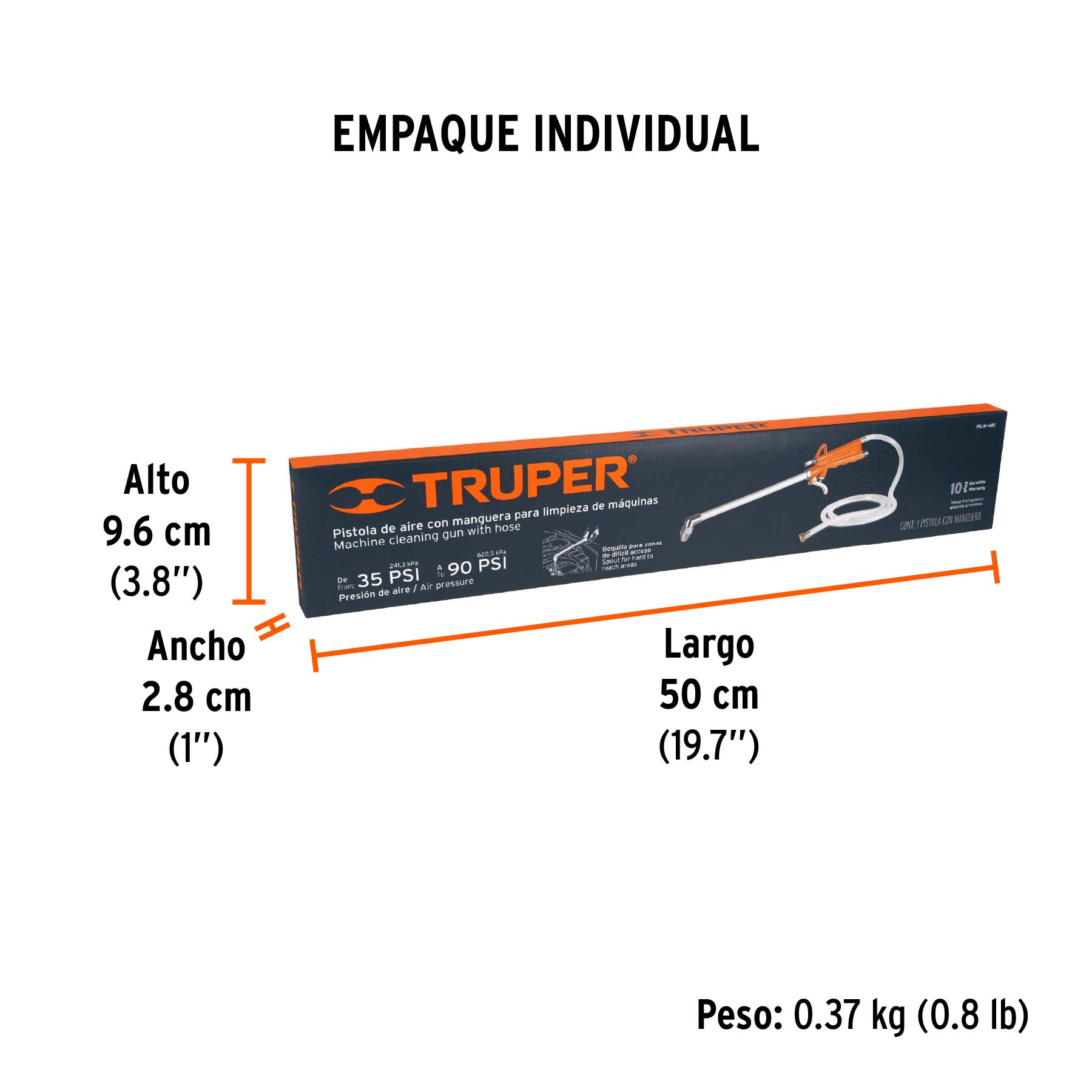 Pistola de aluminio para limpieza de máquinas, TRUPER - Empaque