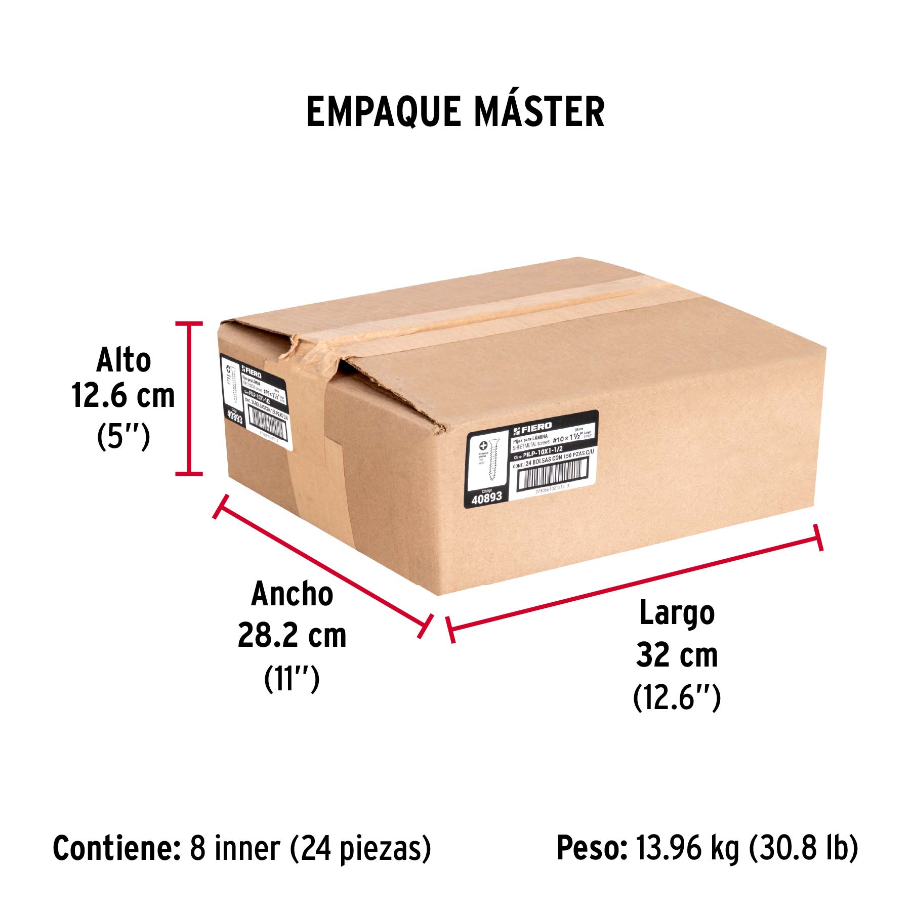 Bolsa 150 pijas para lámina cabeza plana #10 x 1-1/2", FIERO - Empaque