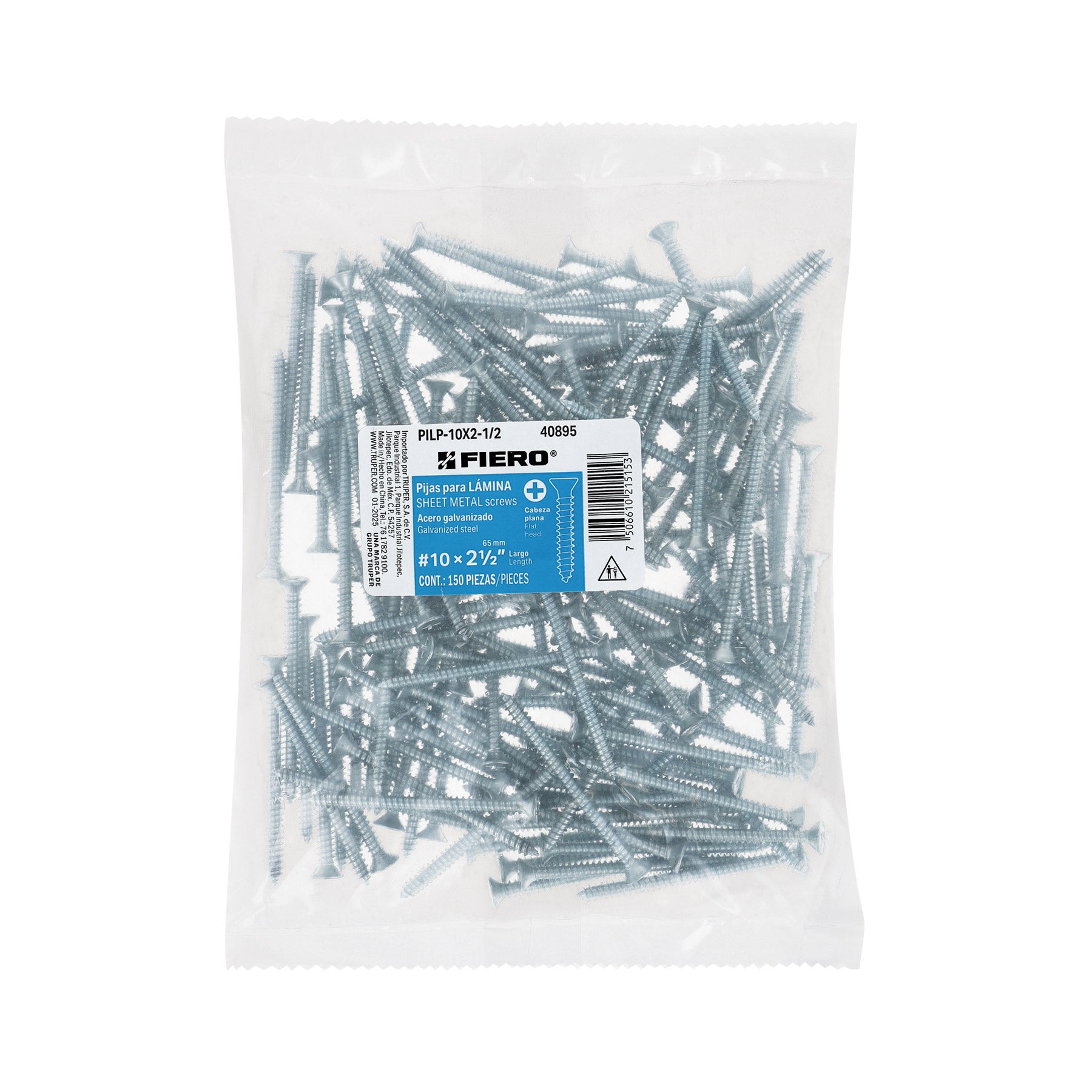 Bolsa 150 pijas para lámina cabeza plana #10 x 2-1/2", FIERO