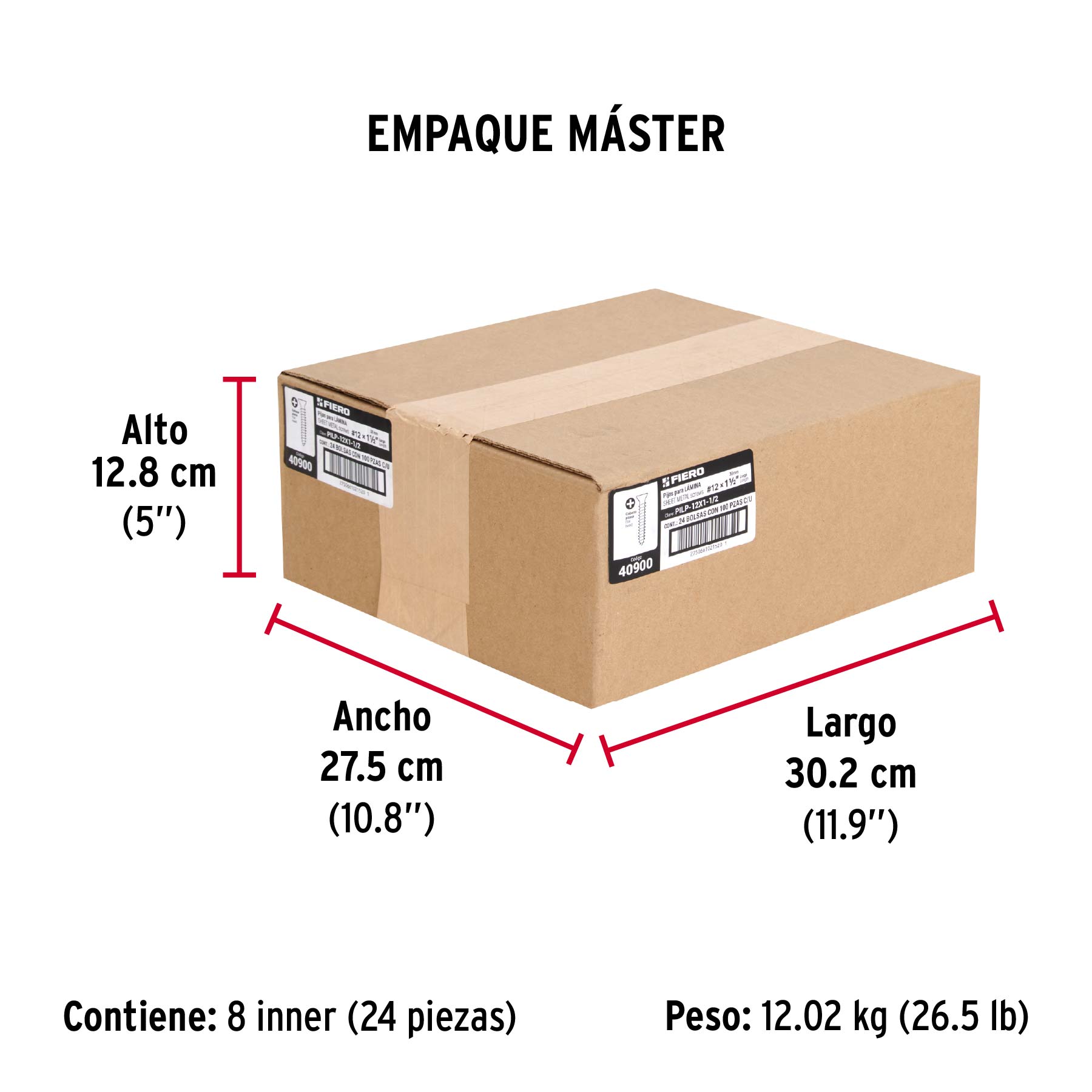 Bolsa 100 pijas para lámina cabeza plana #12 x 1-1/2", FIERO - Empaque