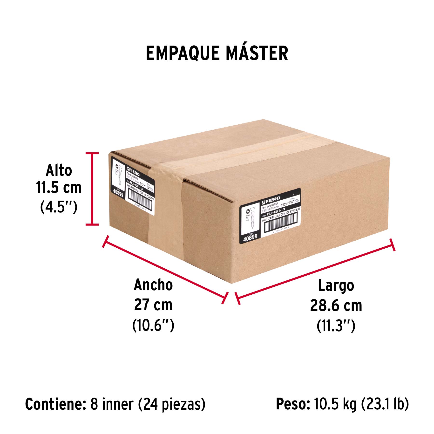 Bolsa 100 pijas para lámina cabeza plana #12 x 1-1/4", FIERO - Empaque