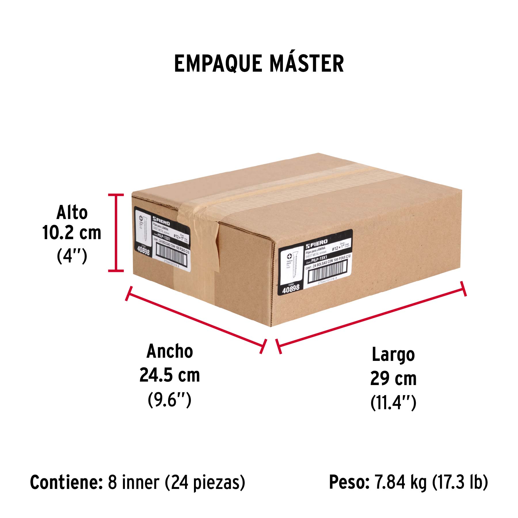 Bolsa 100 pijas para lámina cabeza plana #12 x 1", FIERO - Empaque