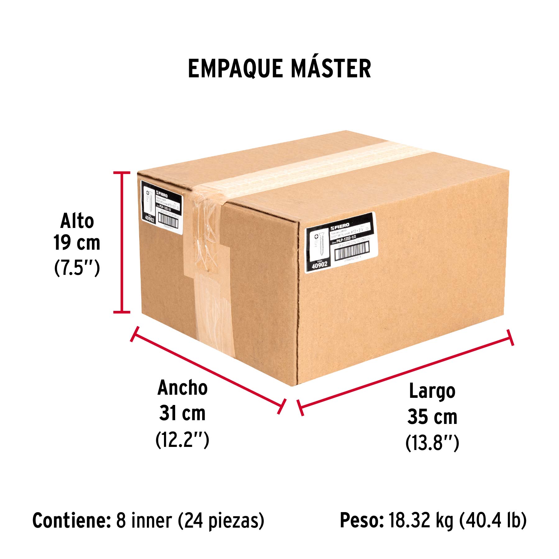Bolsa 100 pijas para lámina cabeza plana #12 x 2-1/2", FIERO - Empaque