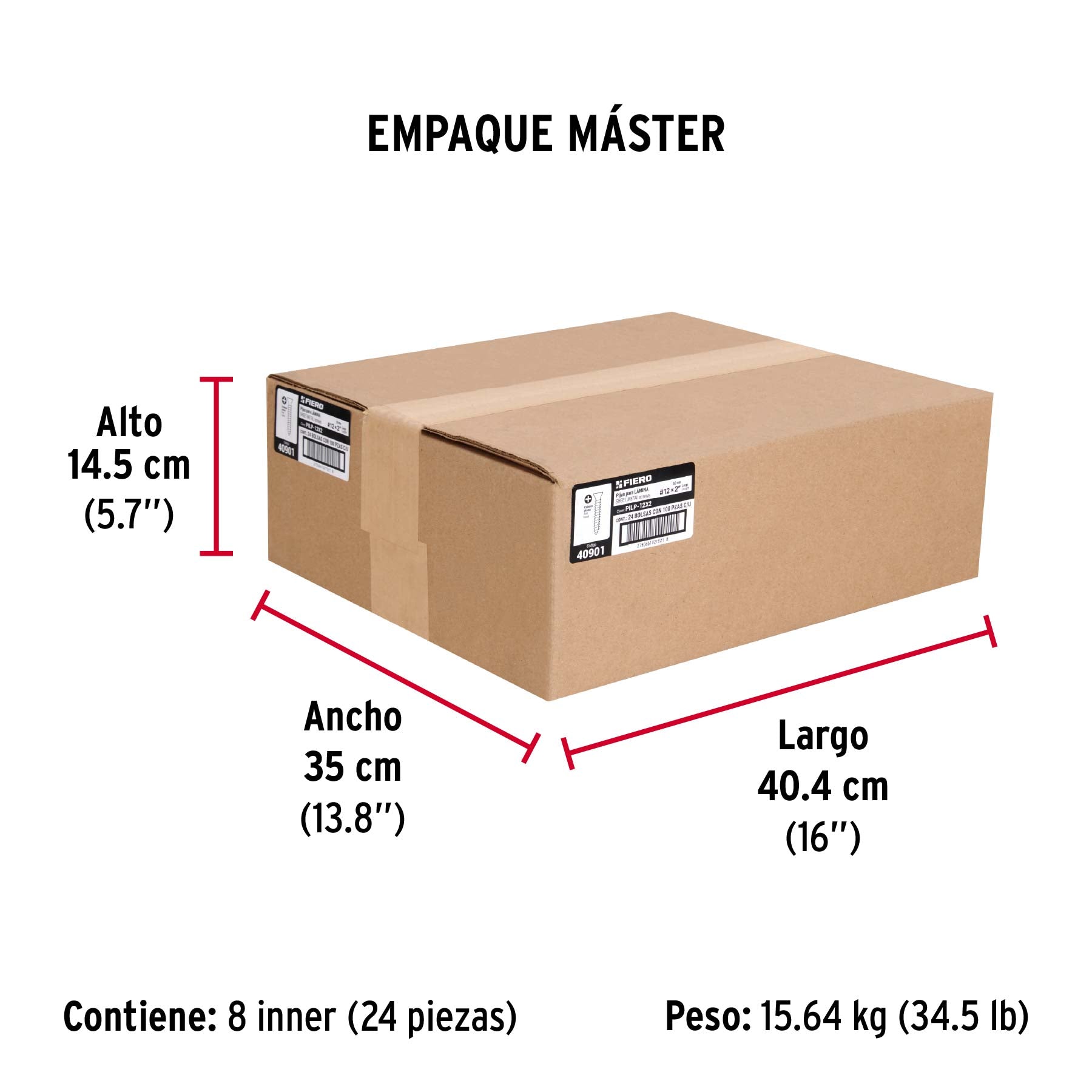 Bolsa 100 pijas para lámina cabeza plana #12 x 2", FIERO - Empaque