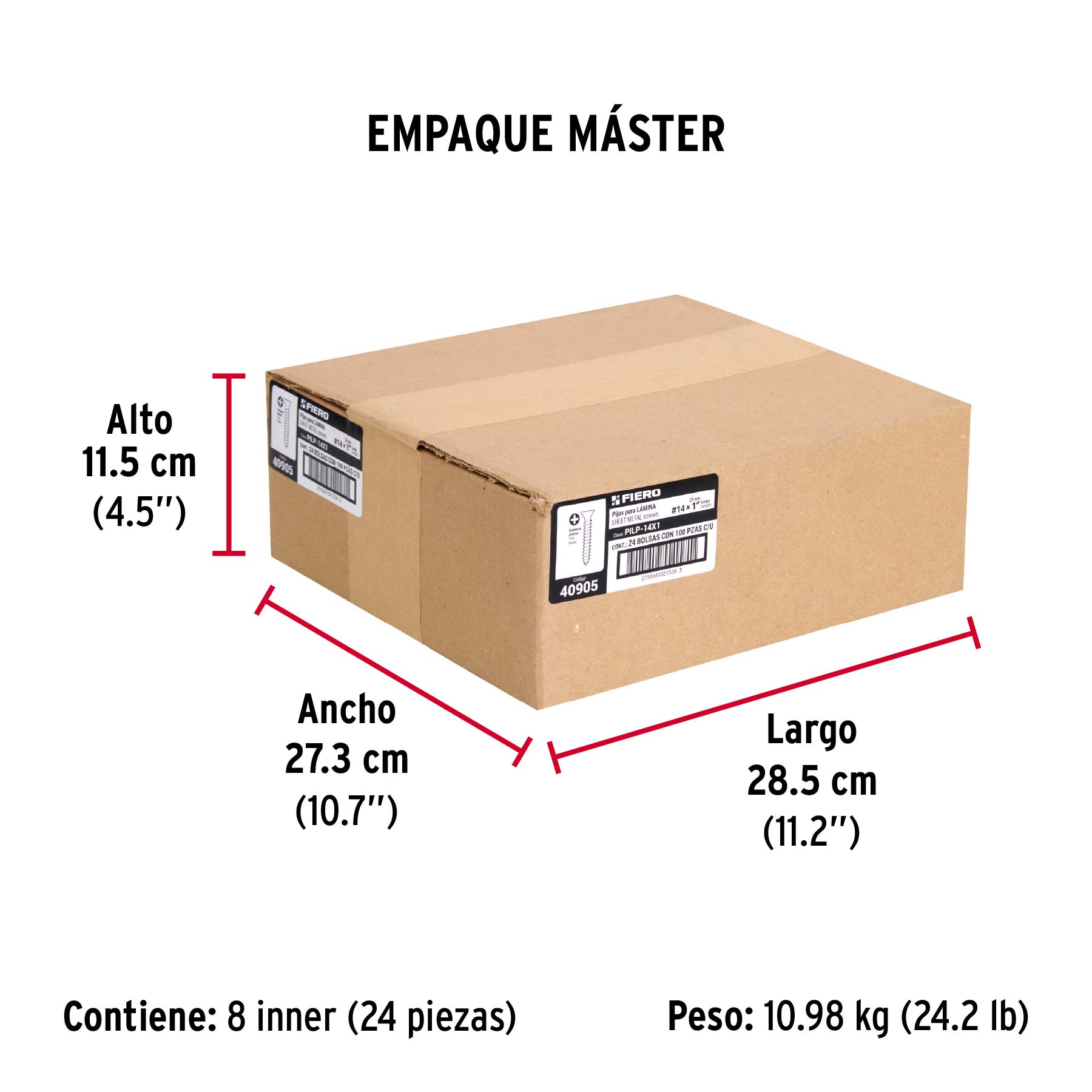 Bolsa 100 pijas para lámina cabeza plana #14 x 1", FIERO - Empaque