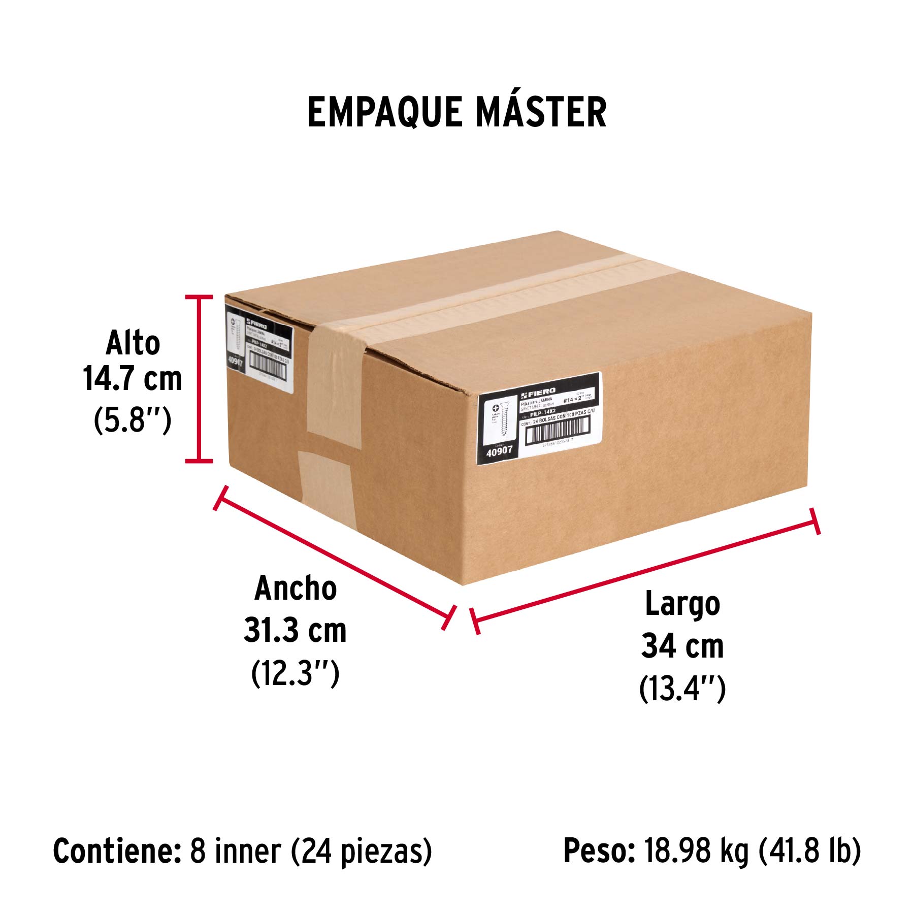 Bolsa 100 pijas para lámina cabeza plana #14 x 2", FIERO - Empaque