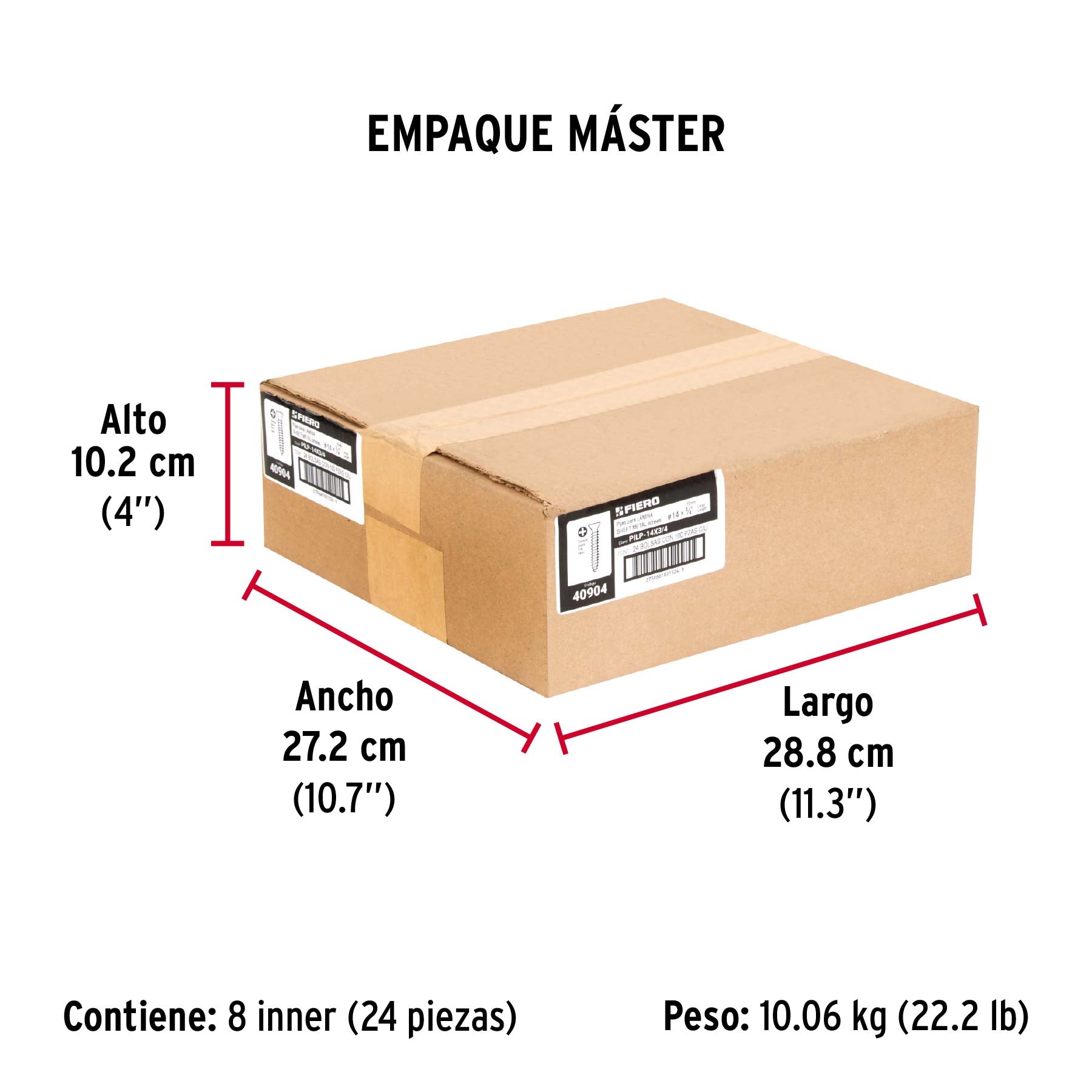 Bolsa 100 pijas para lámina cabeza plana #14 x 3/4", FIERO - Empaque