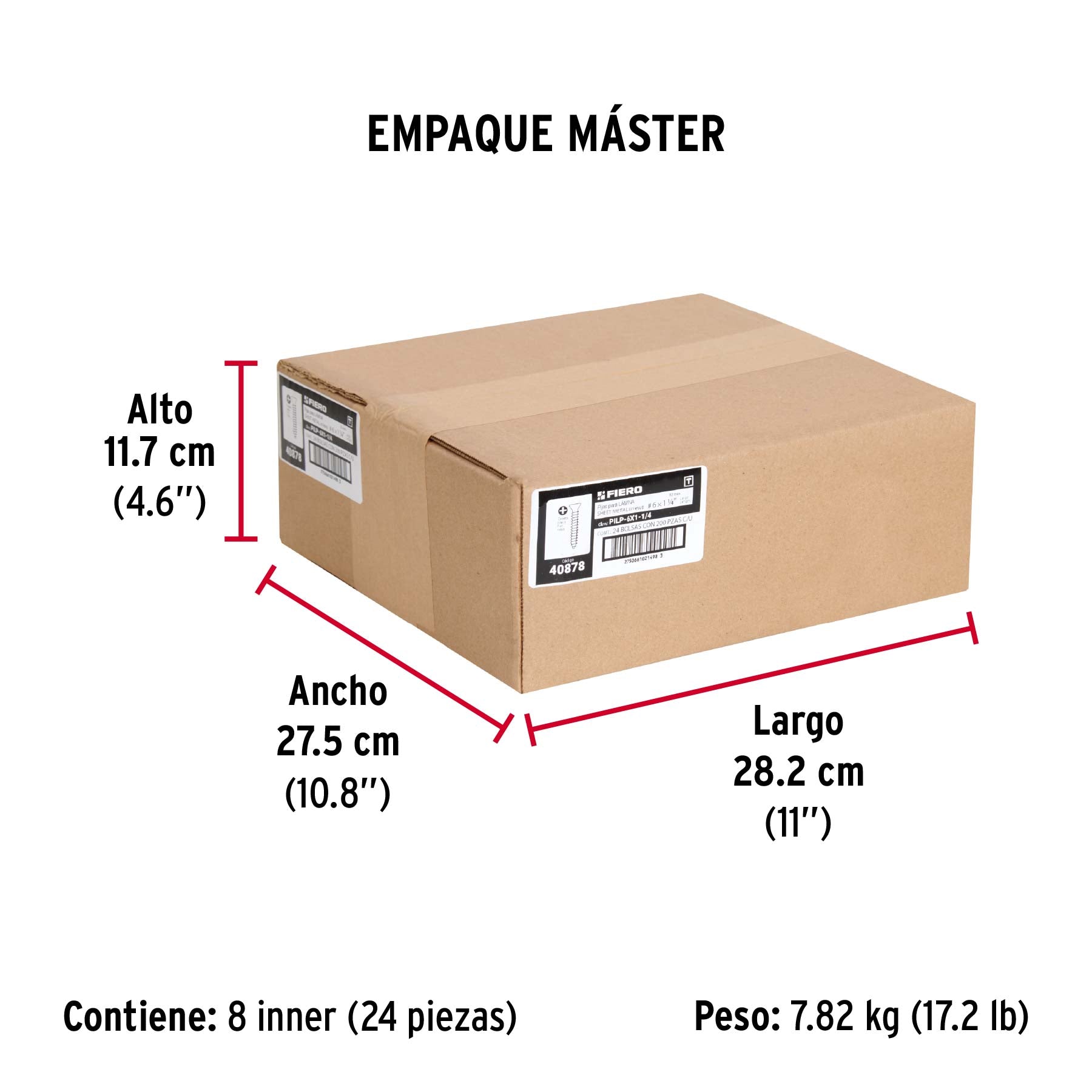 Bolsa 200 pijas para lámina cabeza plana #6 x 1-1/4", FIERO - Empaque