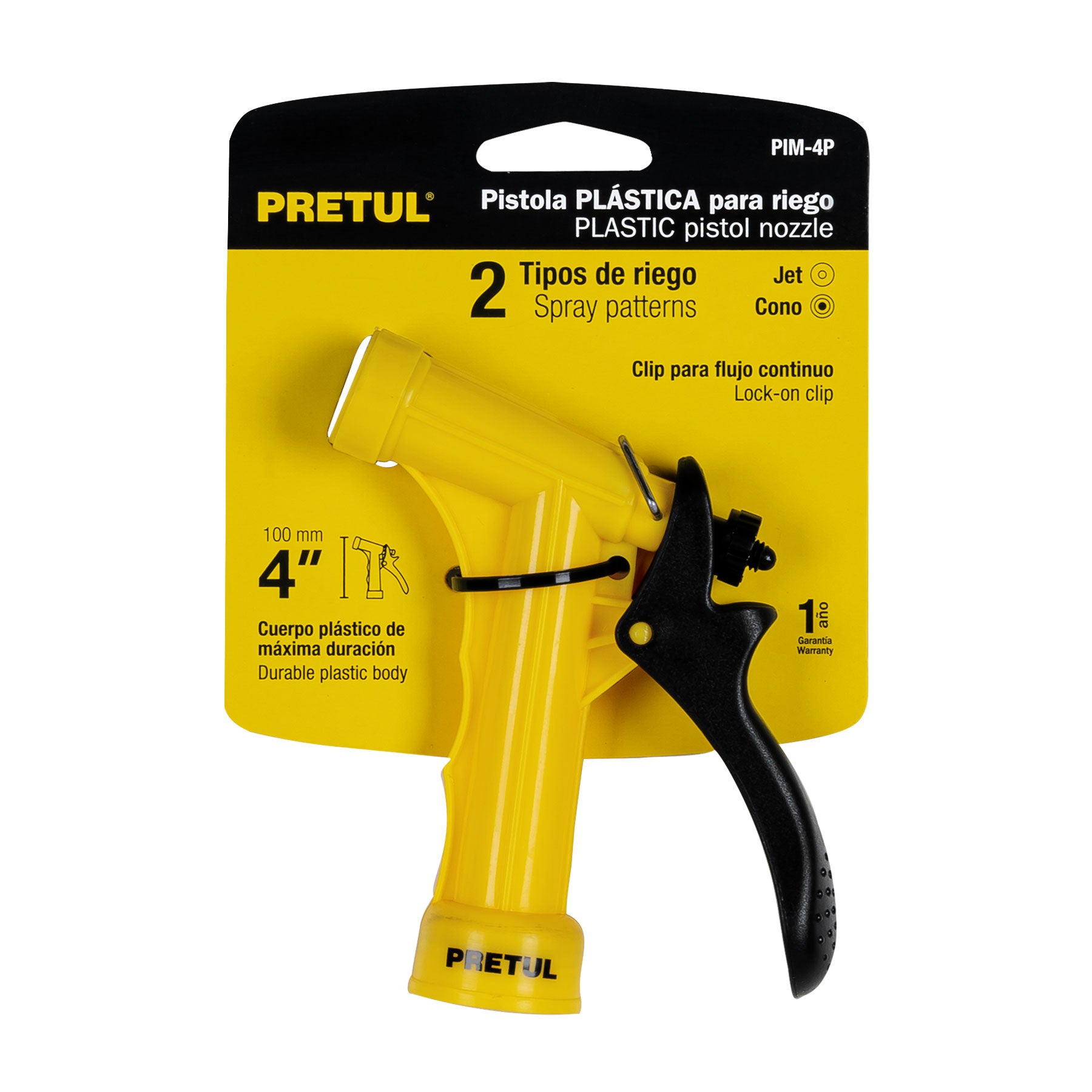 Pistola plástica para riego de 4", 2 funciones, PRETUL