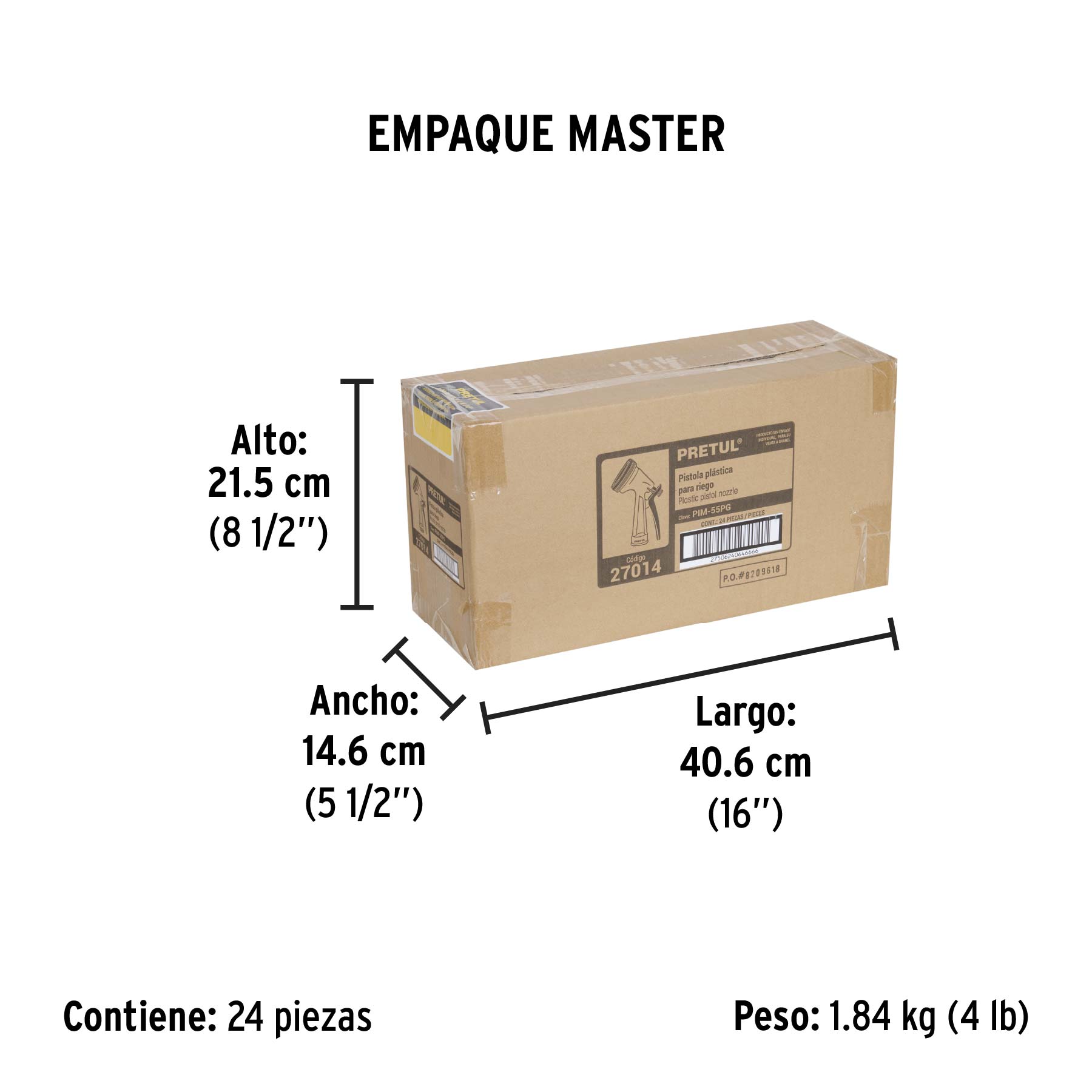 Pistola plástica para riego de 5", 5 funciones, a granel - Empaque