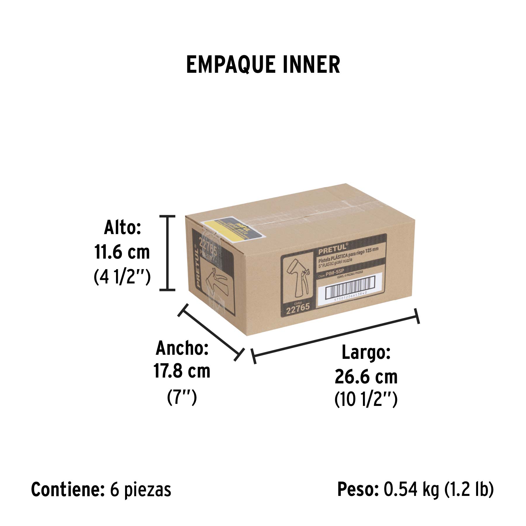 Pistola plástica para riego de 5", 5 funciones, PRETUL - Empaque