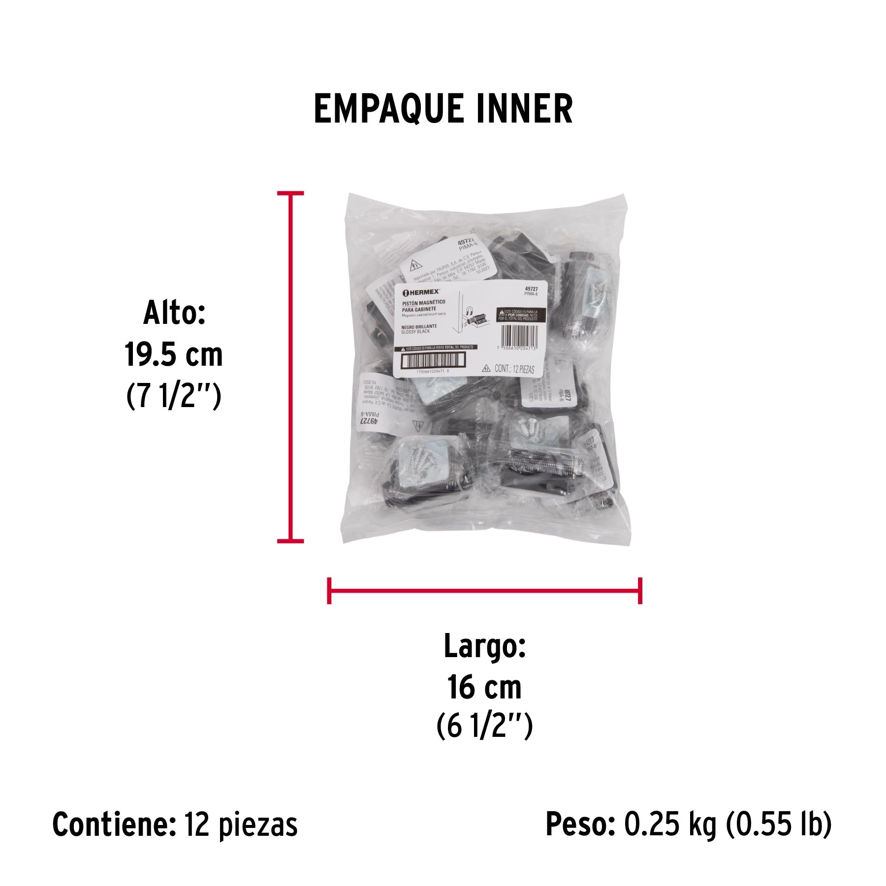 Pistón Magnético para puerta / cajón, negro. HERMEX - Empaque