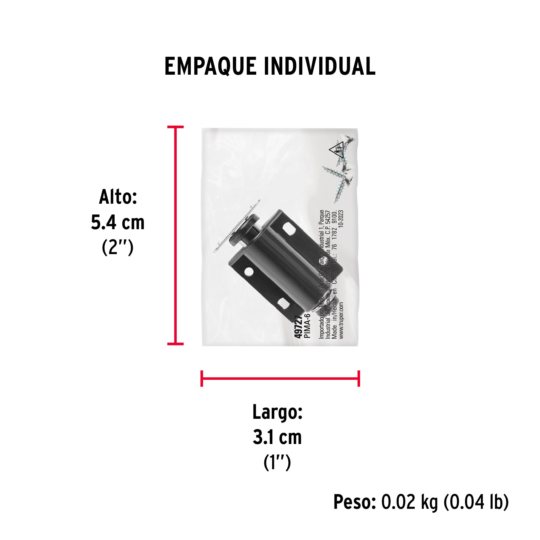 Pistón Magnético para puerta / cajón, negro. HERMEX - Empaque
