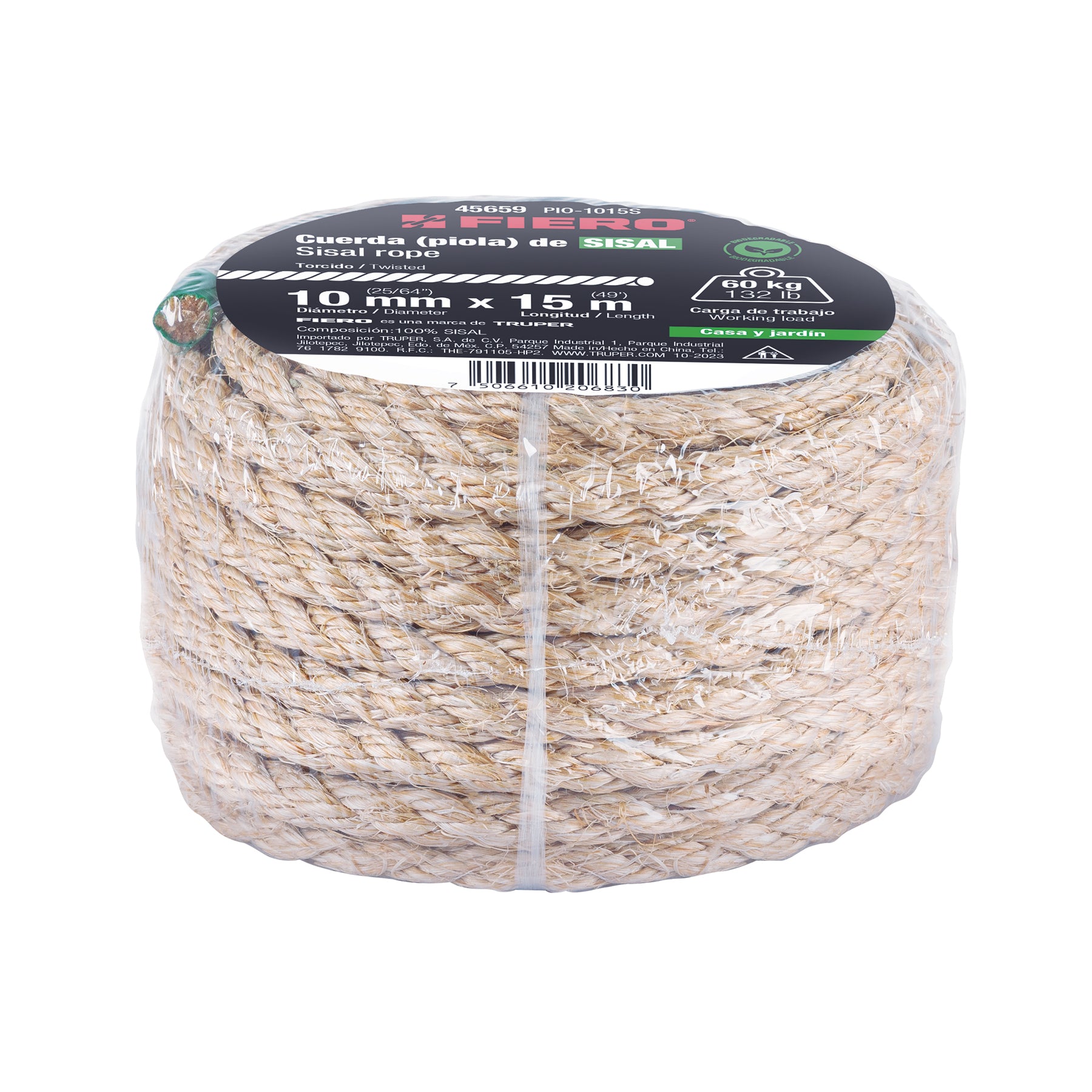 Piola de Sisal (henequén) de 10 mm x 15 m natural, FIERO