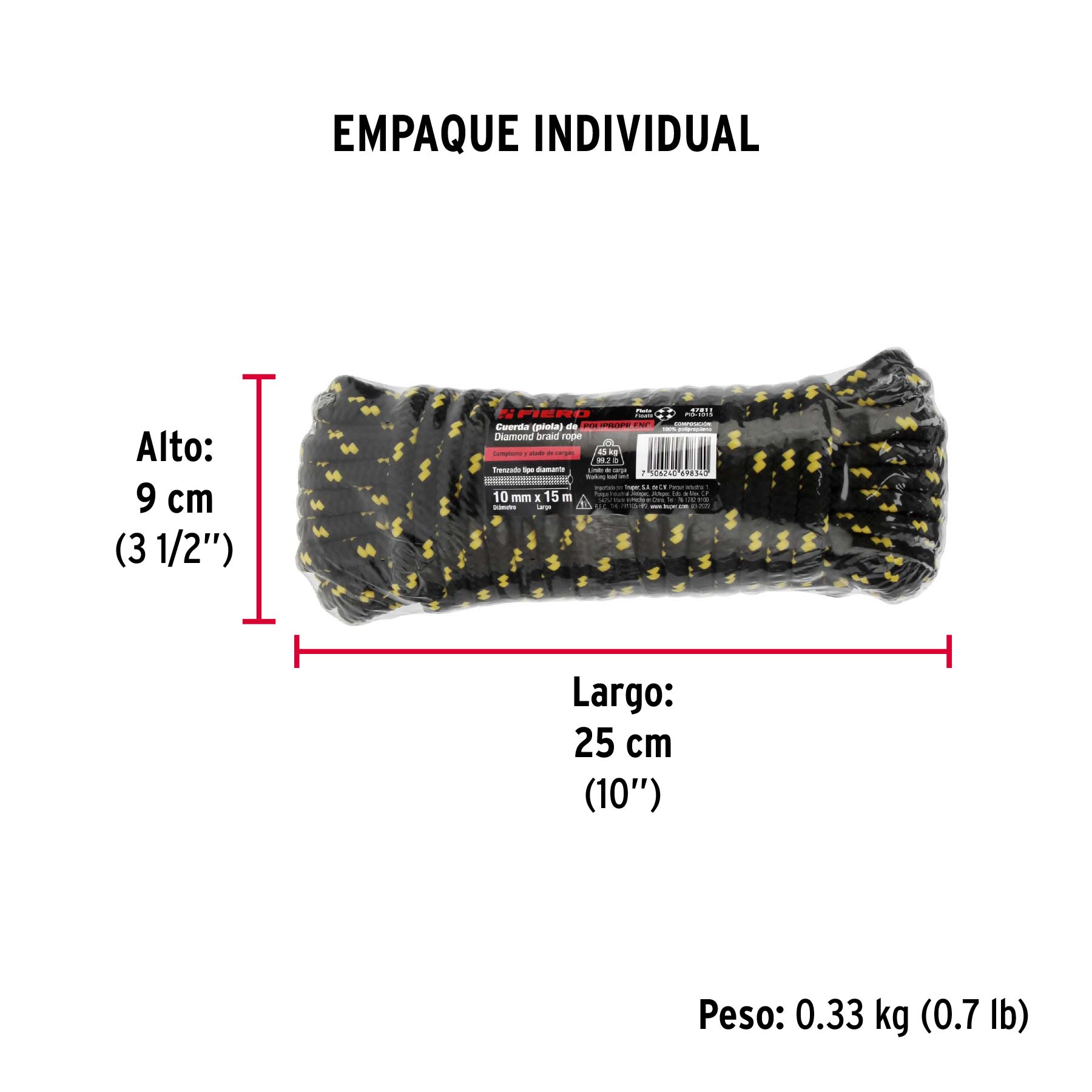 Piola de polipropileno trenzada de 10mm x 15m en madeja - Empaque