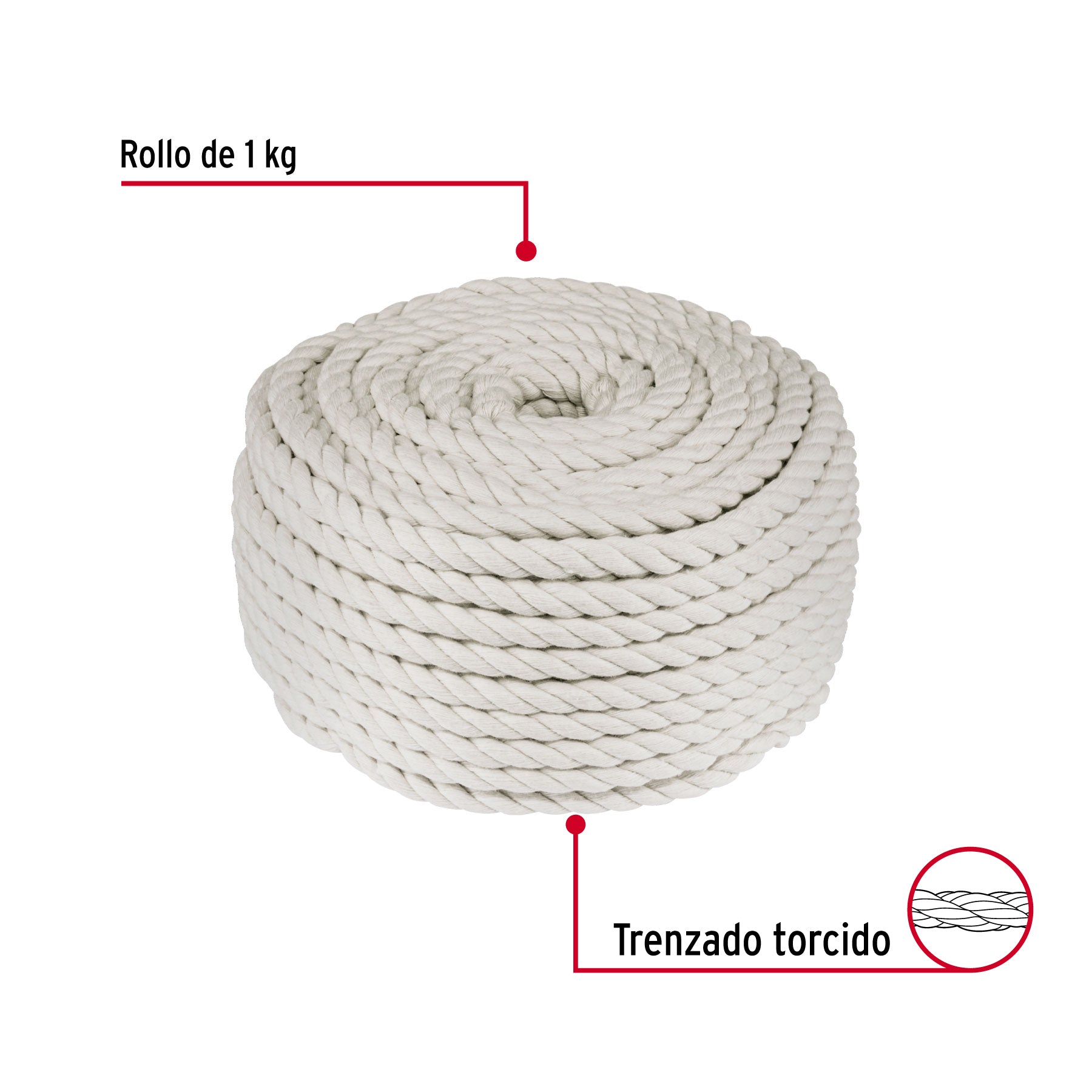 Piola de algodón de 10 mm, rollo, natural, 1 kg, FIERO