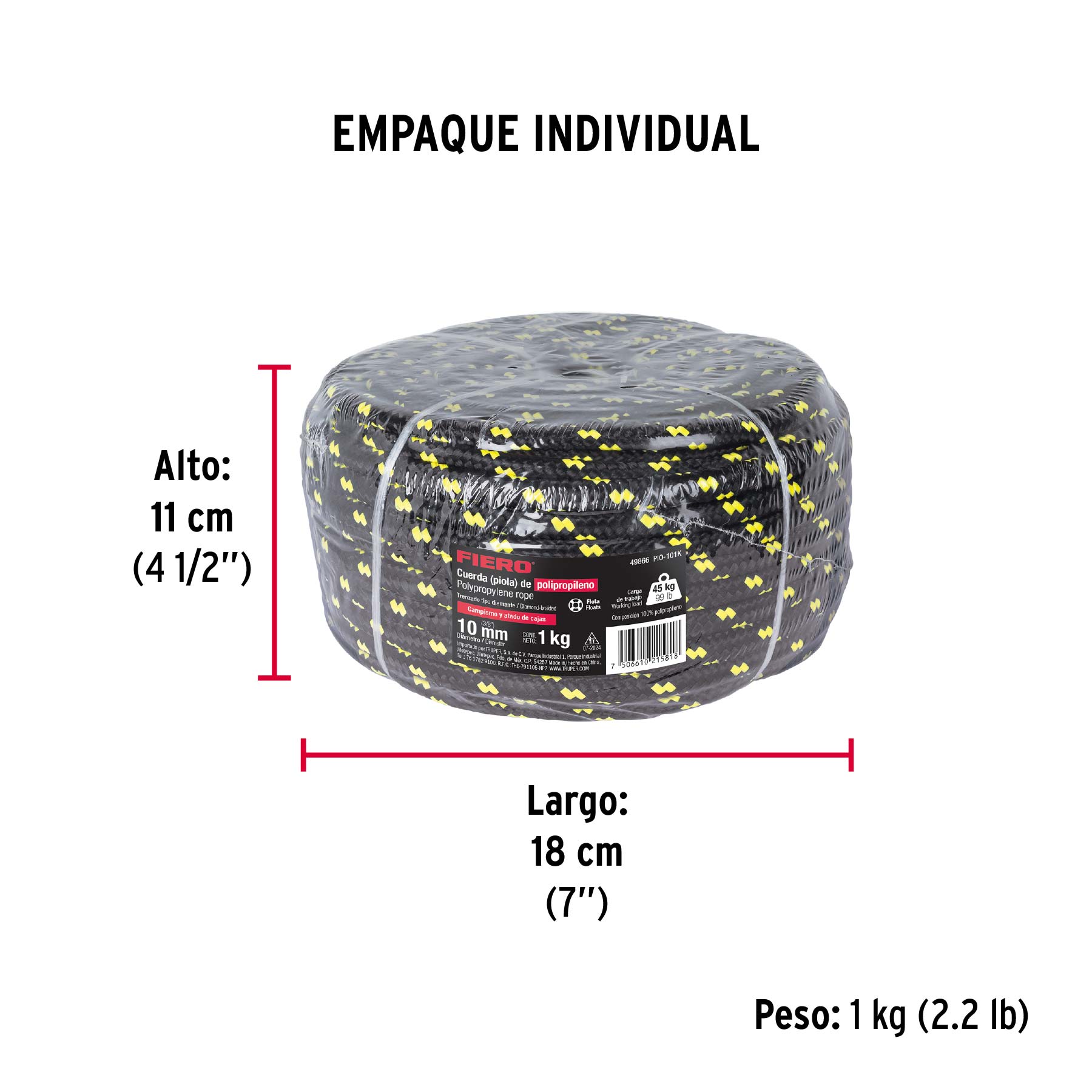Piola de Polipropileno trenzada, multicolor, 10mm, 1 Kg - Empaque