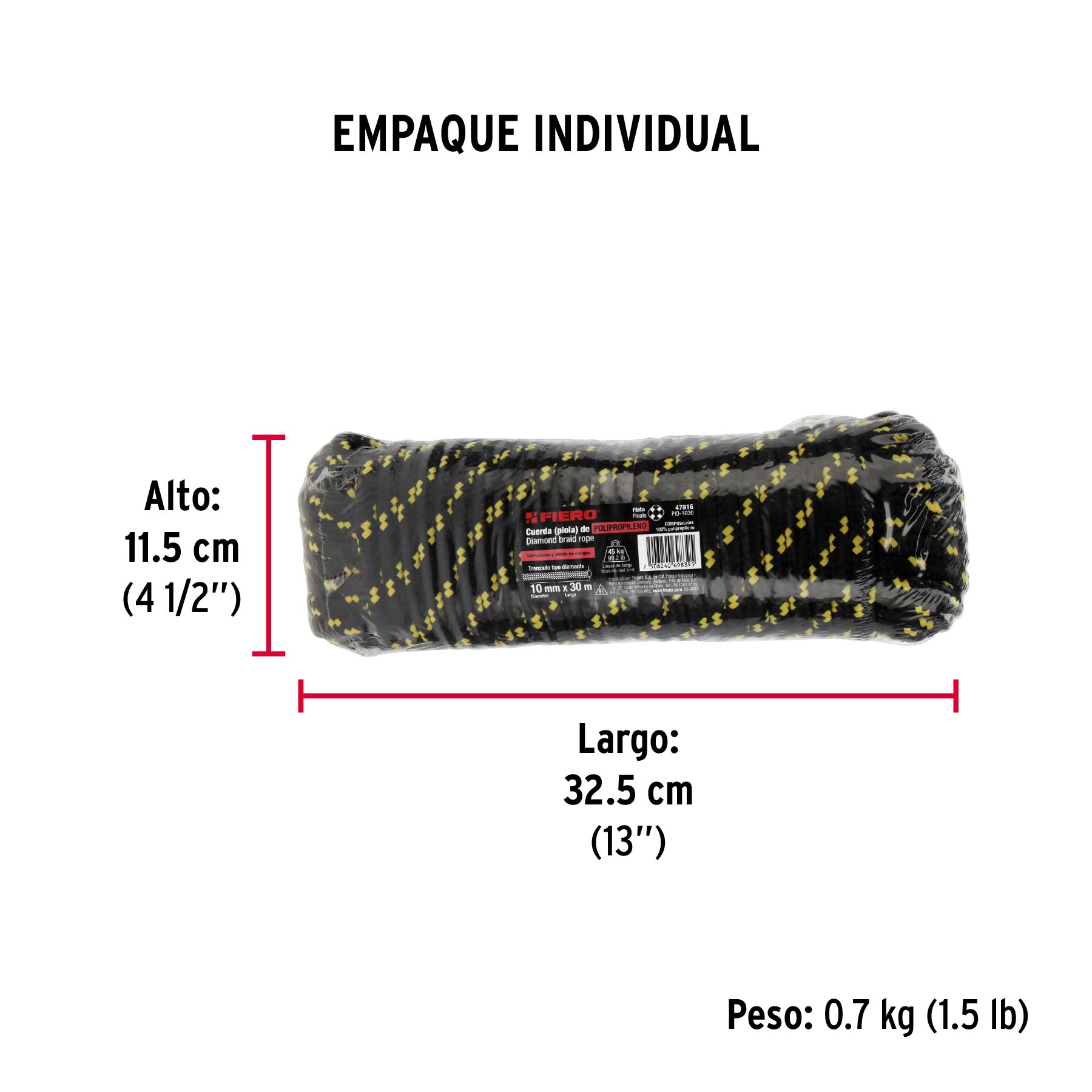 Piola de polipropileno trenzada de 10mm x 30m en madeja - Empaque