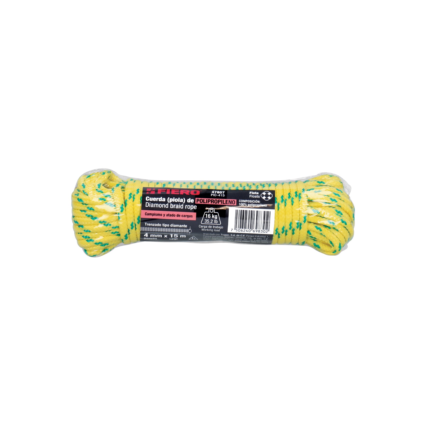 Piola de polipropileno trenzada de 4mm x 15m en madeja