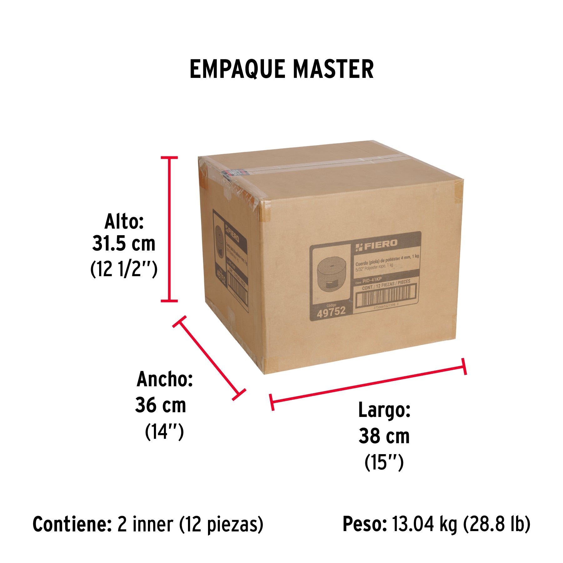 Piola de poliéster diamante de 4 mm, 1 kg, FIERO - Empaque