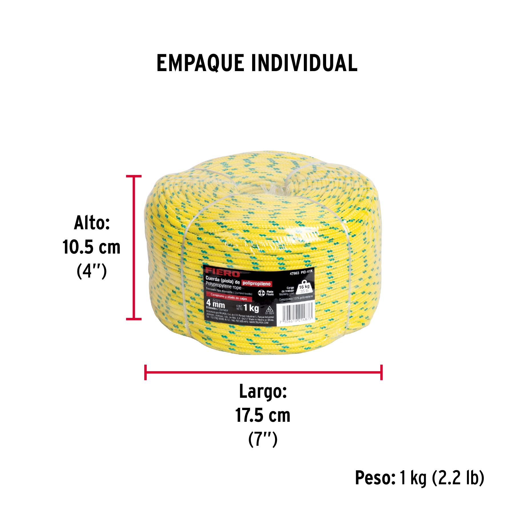 Piola de Polipropileno trenzada, multicolor, 4mm, 1 Kg - Empaque
