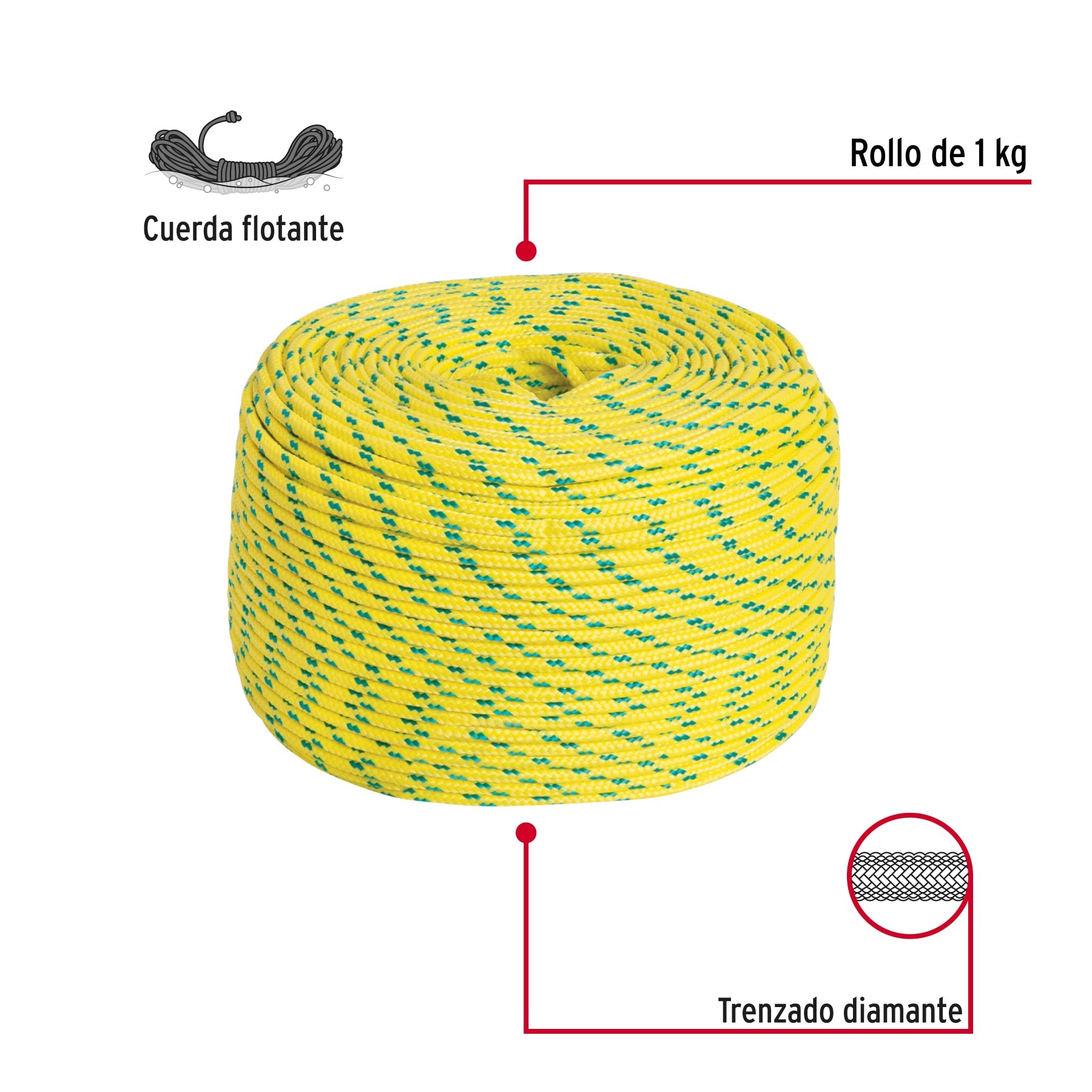 Piola de Polipropileno trenzada, multicolor, 4mm, 1 Kg