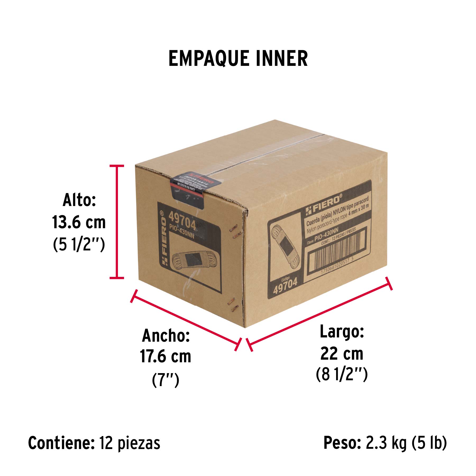 Piola de nylon paracord de 4mm x 30m negro, madeja, FIERO - Empaque