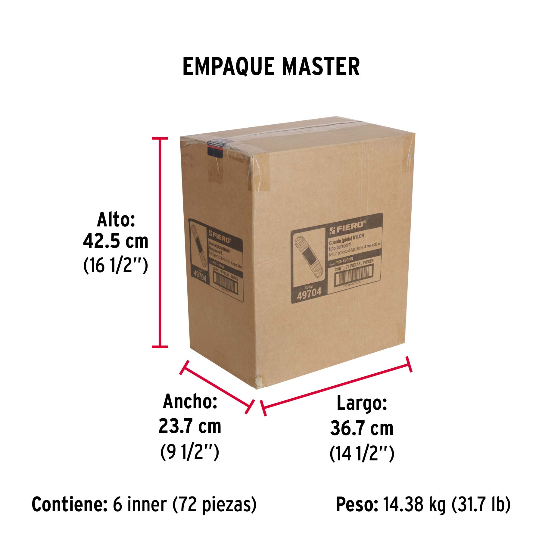 Piola de nylon paracord de 4mm x 30m negro, madeja, FIERO - Empaque