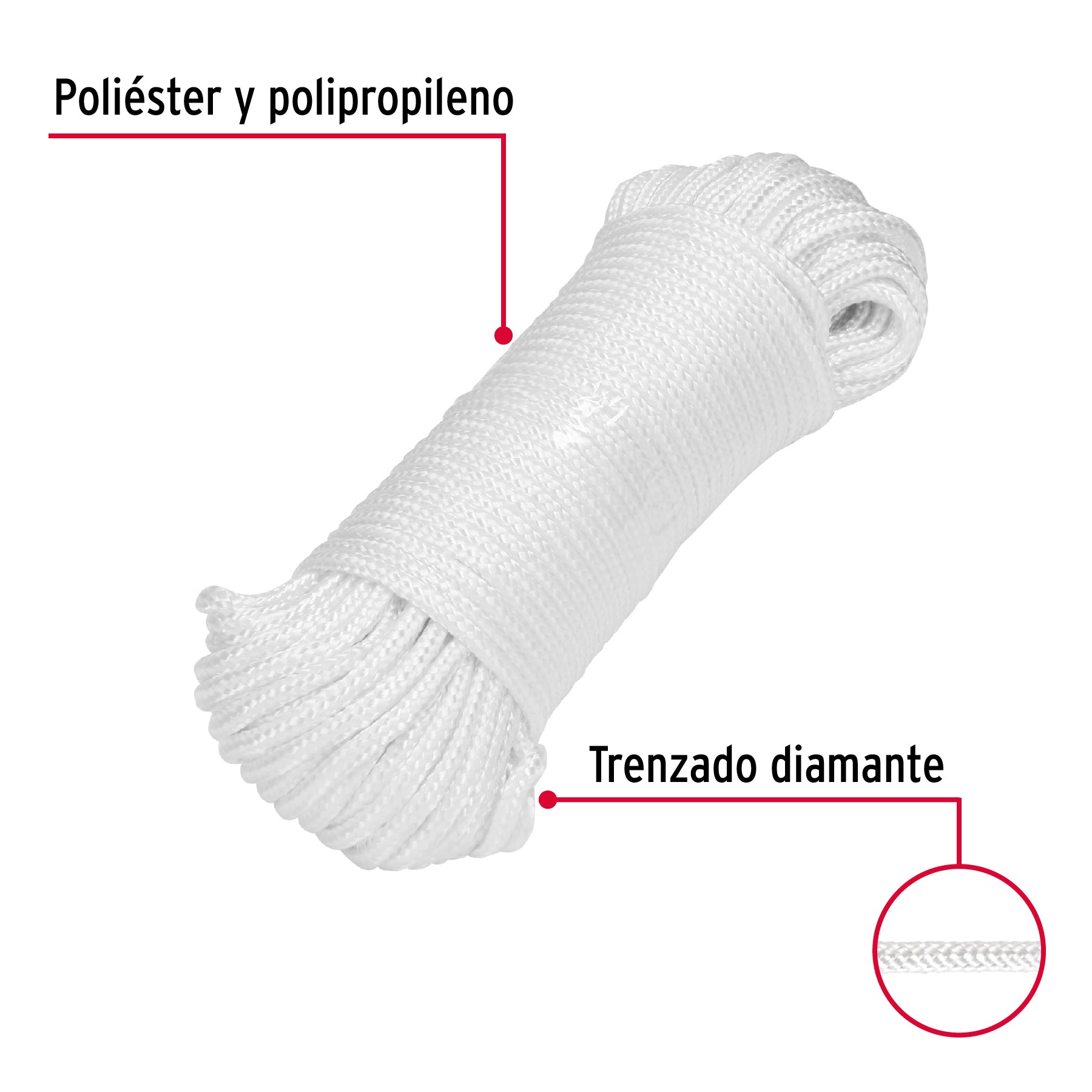 Piola de poliéster diamante de 4mmx30m blanca, madeja, FIERO