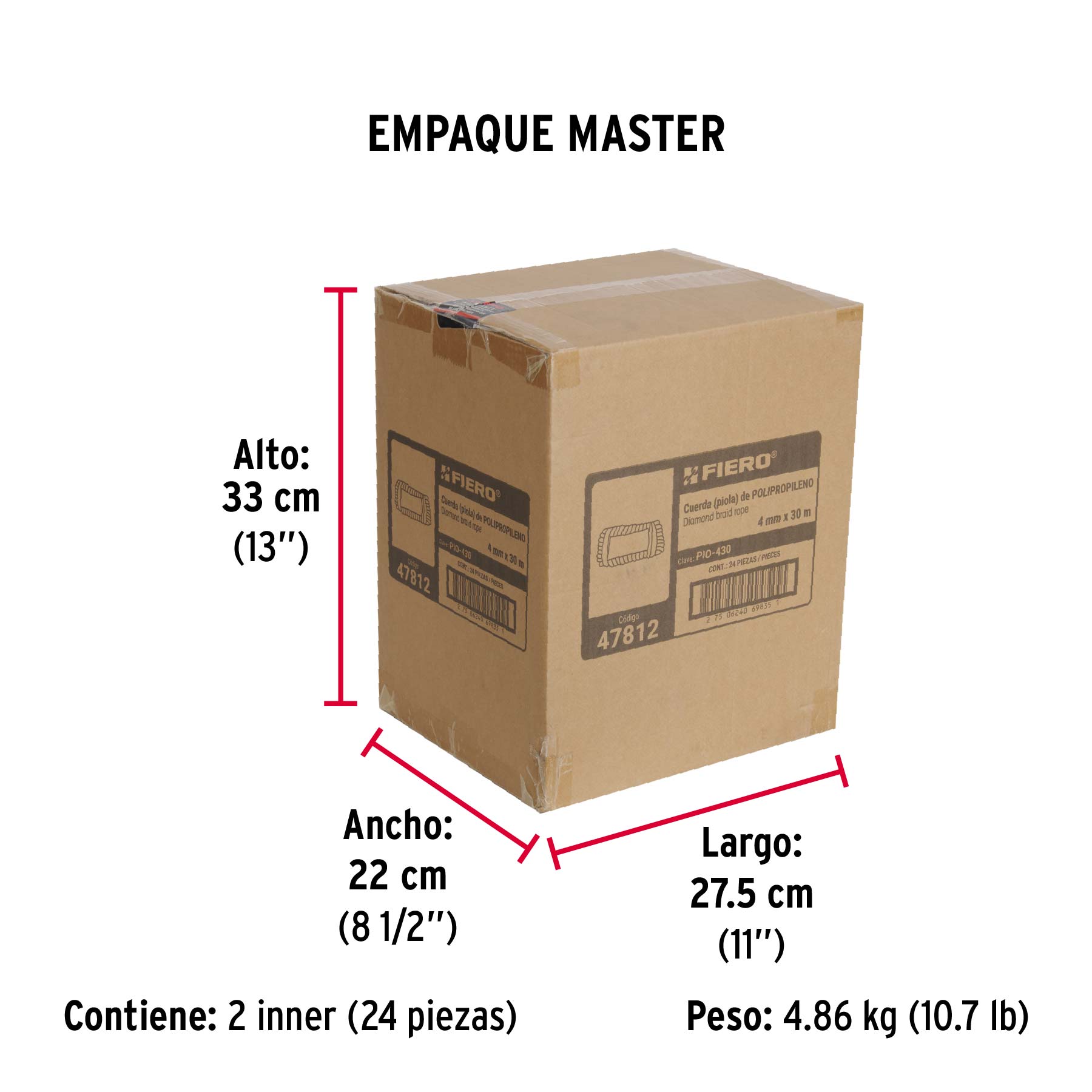 Piola de polipropileno trenzada de 4mm x 30m en madeja - Empaque