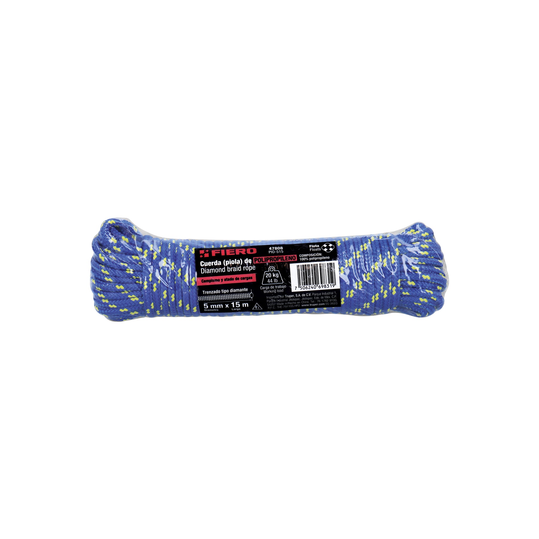 Piola de polipropileno trenzada de 5mm x 15m en madeja