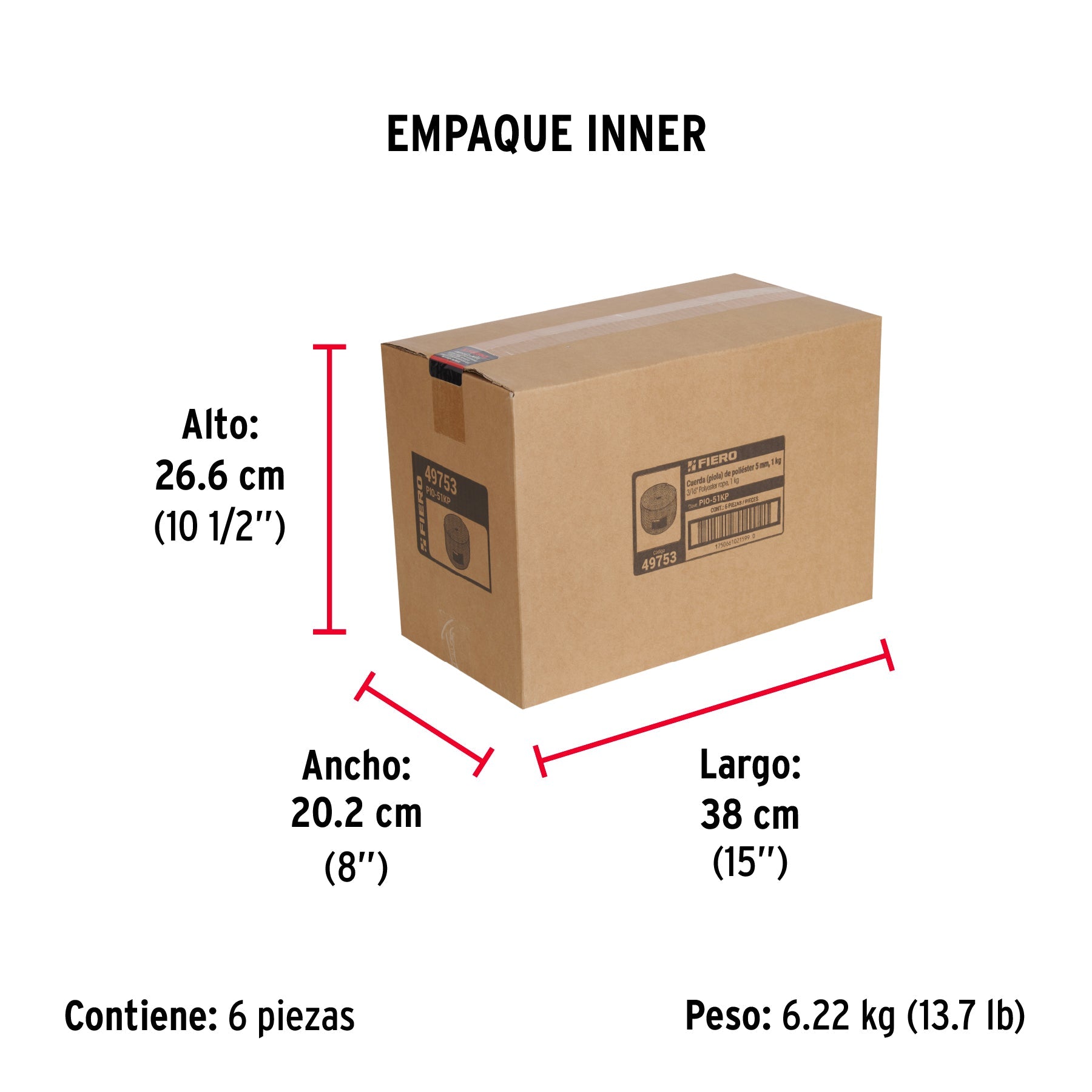 Piola de poliéster diamante de 5 mm, 1 kg, FIERO - Empaque